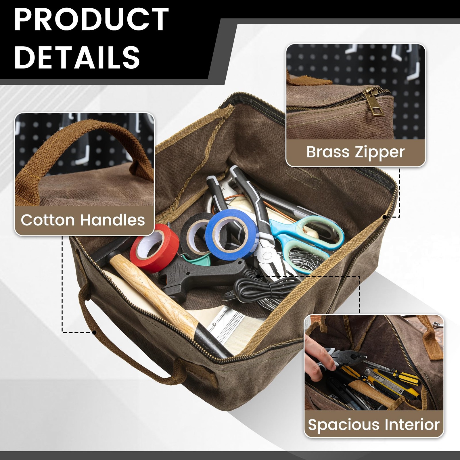 Canvas Tool Bag 16 OZ Waxed Canvas 9.5″L x 10.5″W x 5.5″H – Tool Storage