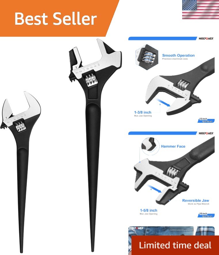 18-Inch Spud Wrench Set with Hammer Function: Adjustable & Reversible Jaw Design