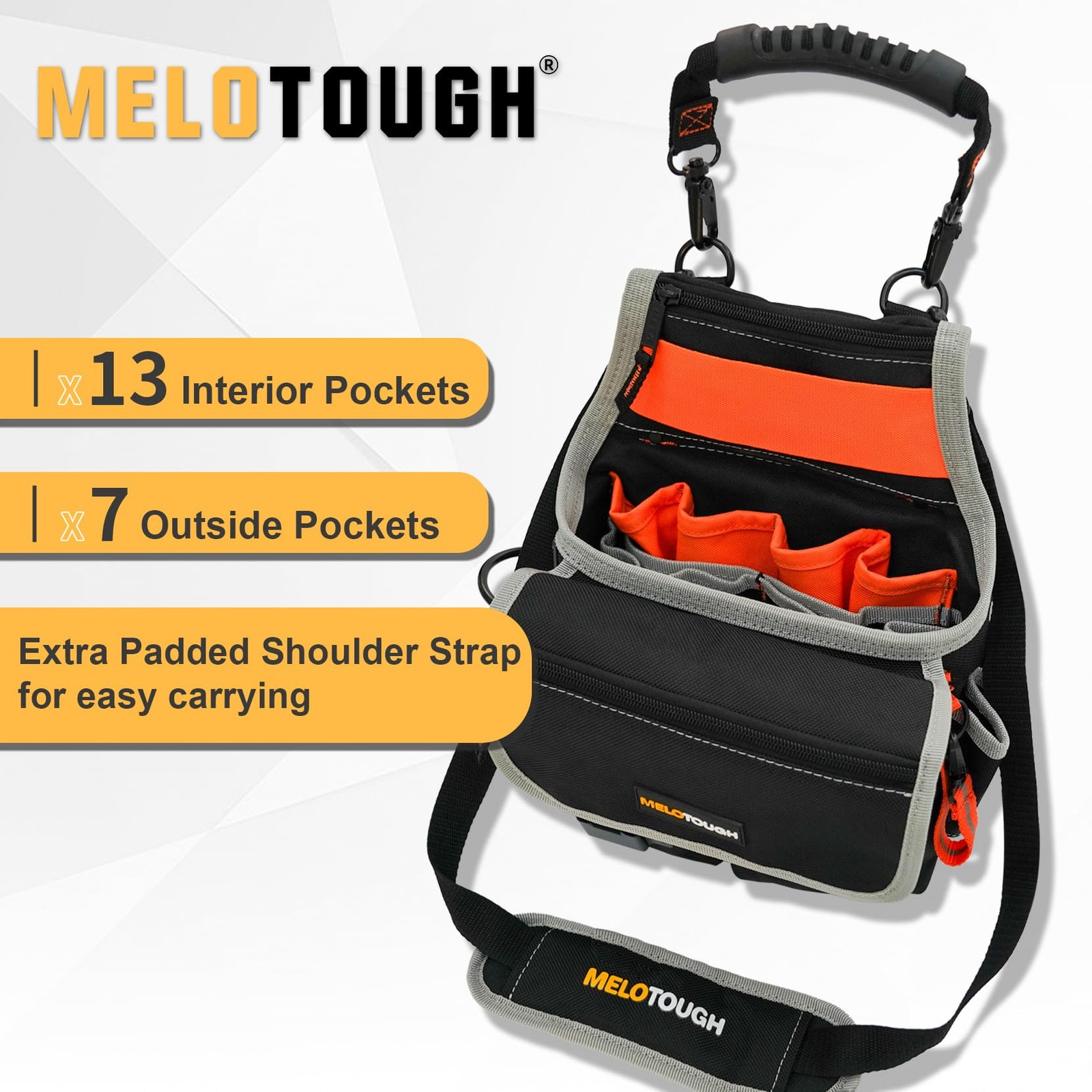 MELOTOUGH Electrician Tool Pouch Bag with Shoulder Strap 20 One size, BLACK