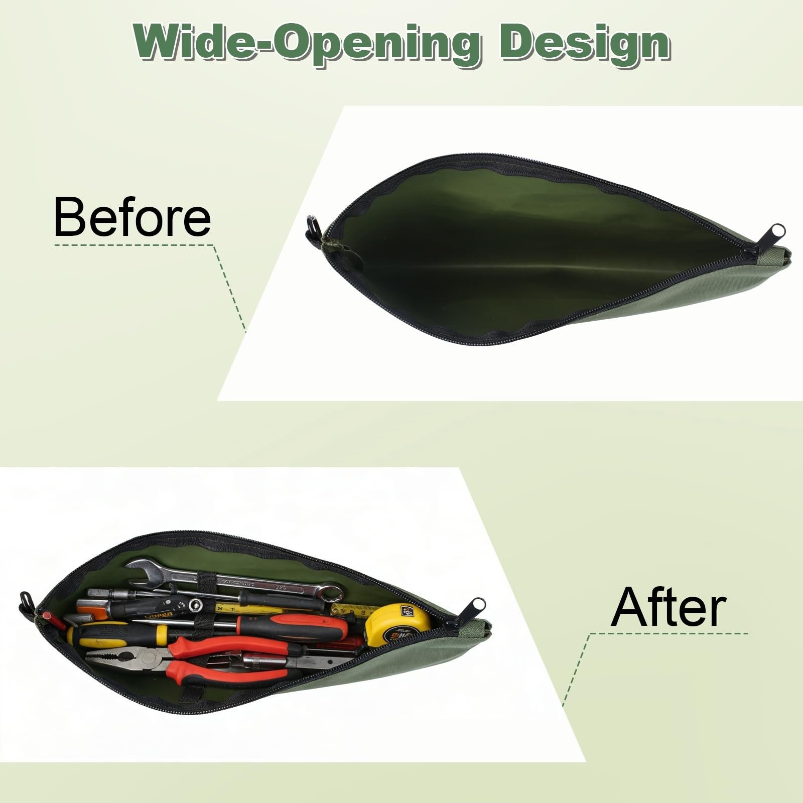 2 Pack Tool Storage Zipper Pouch Organizer Bag 12.4×7.3in with Carabiner Utility