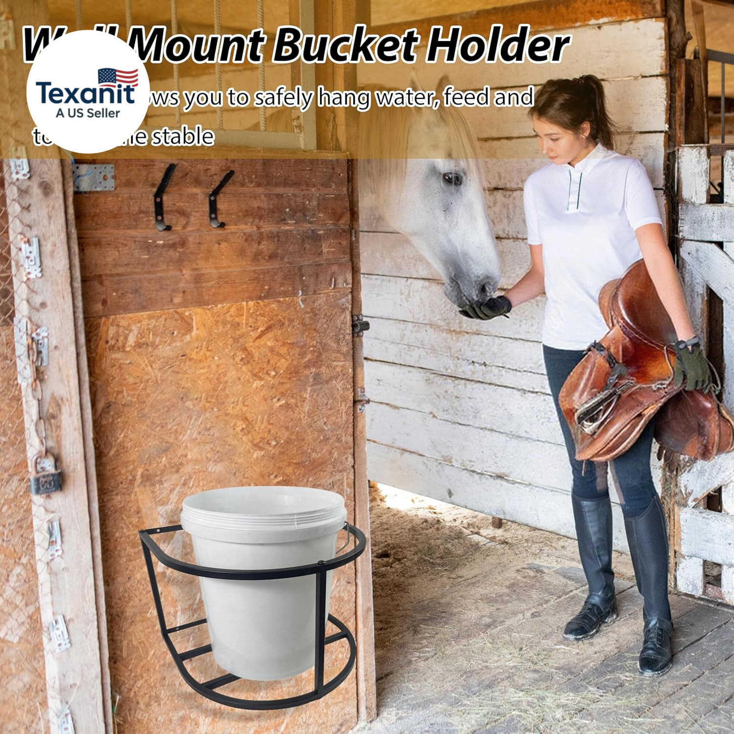 2 Pcs Horse Feed Pail Wall Mount,Heavy Duty Metal Wall Mount Water Bucket Holder