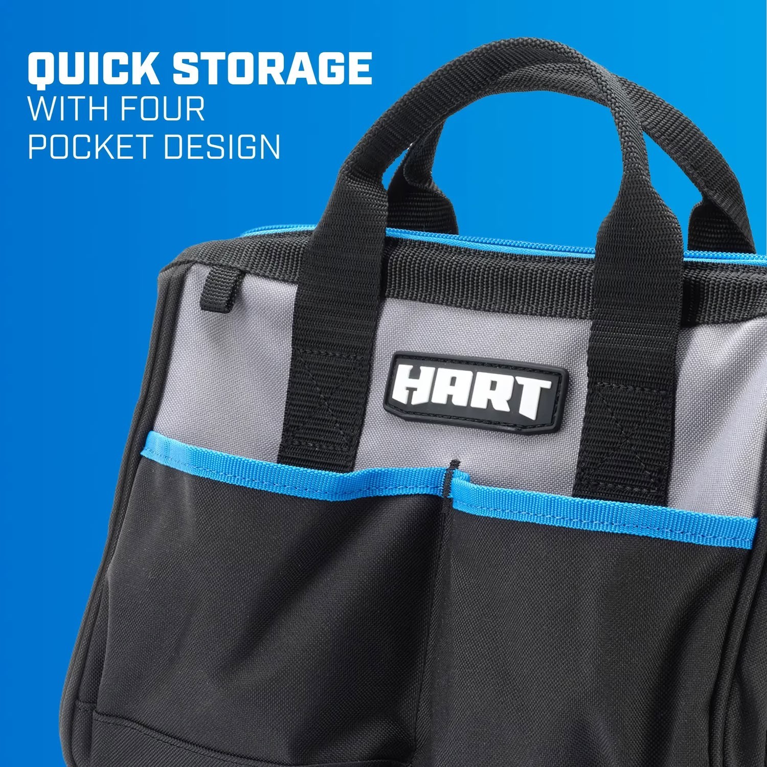 HART 12″ 600D Heavy Duty Tool Bag With Zipper And Double Strap Carry Handles