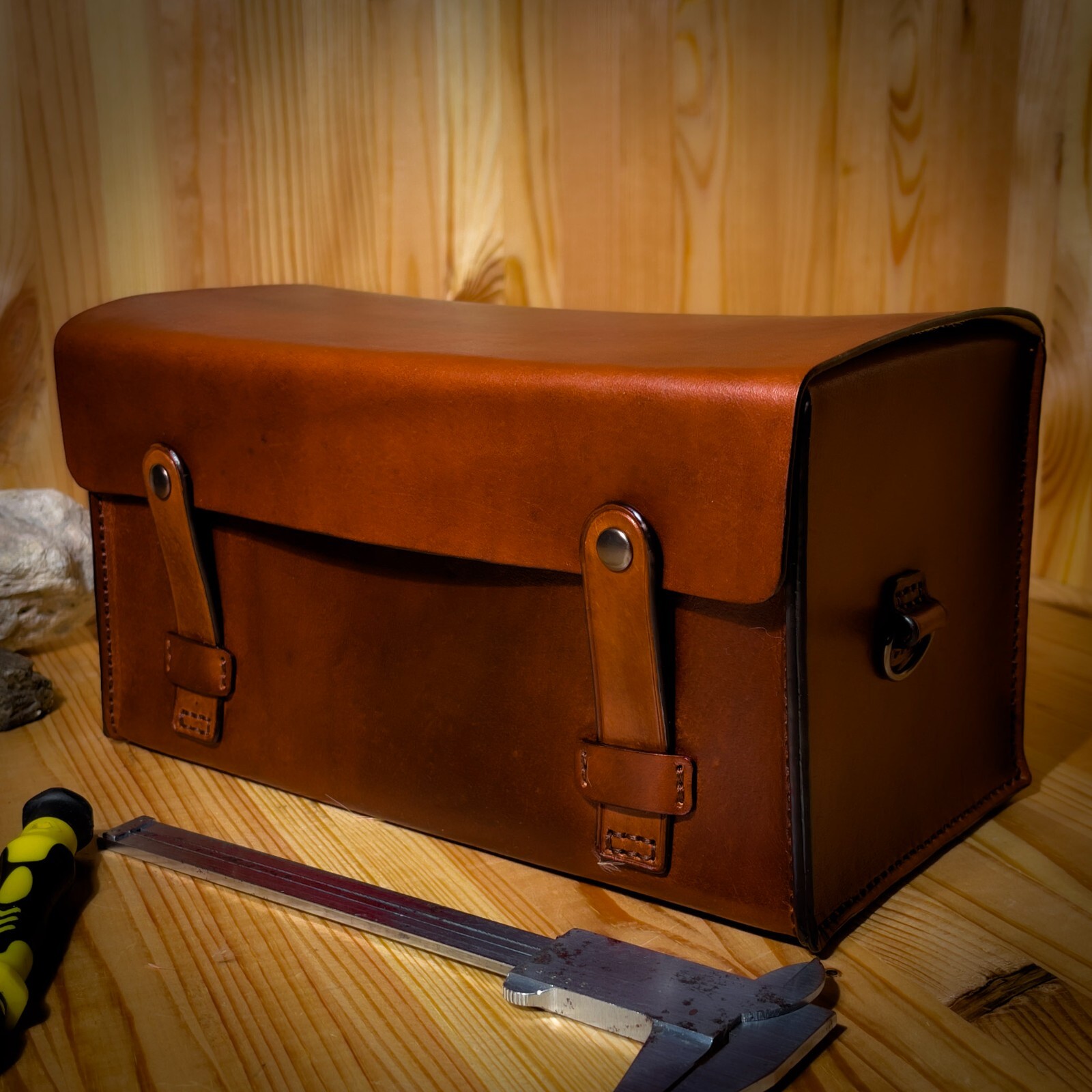 Leather tool bag. Toolbox for instruments in home or car. Leather box. Handmade