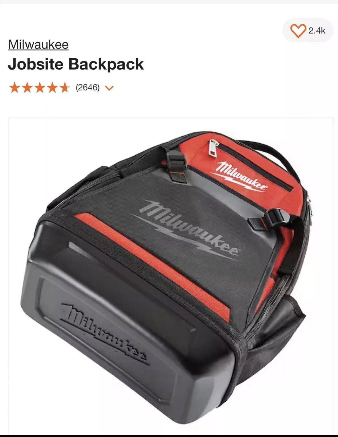 Milwaukee 48-22-8200 35 Pocket Impact Resistant Jobsite Backpack, 1680 Ballistic