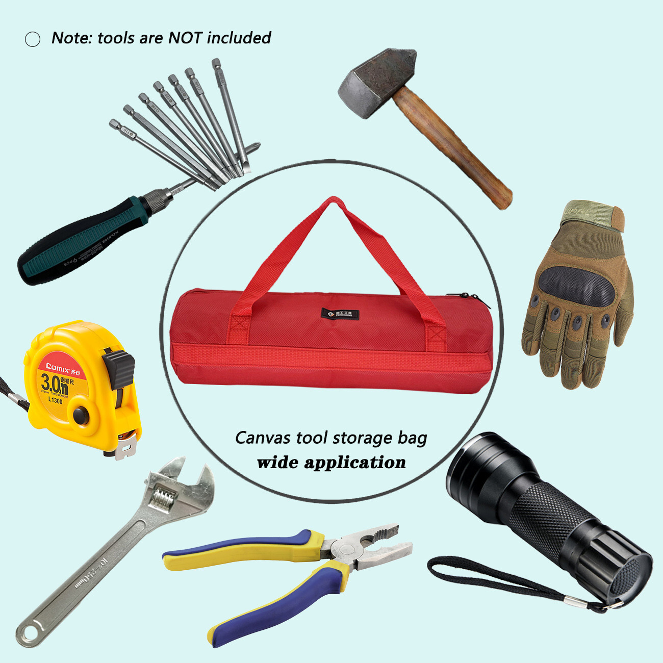 16inch Red Tool Bag with Zippers Multi Purpose storage for home 15.75×5.12in