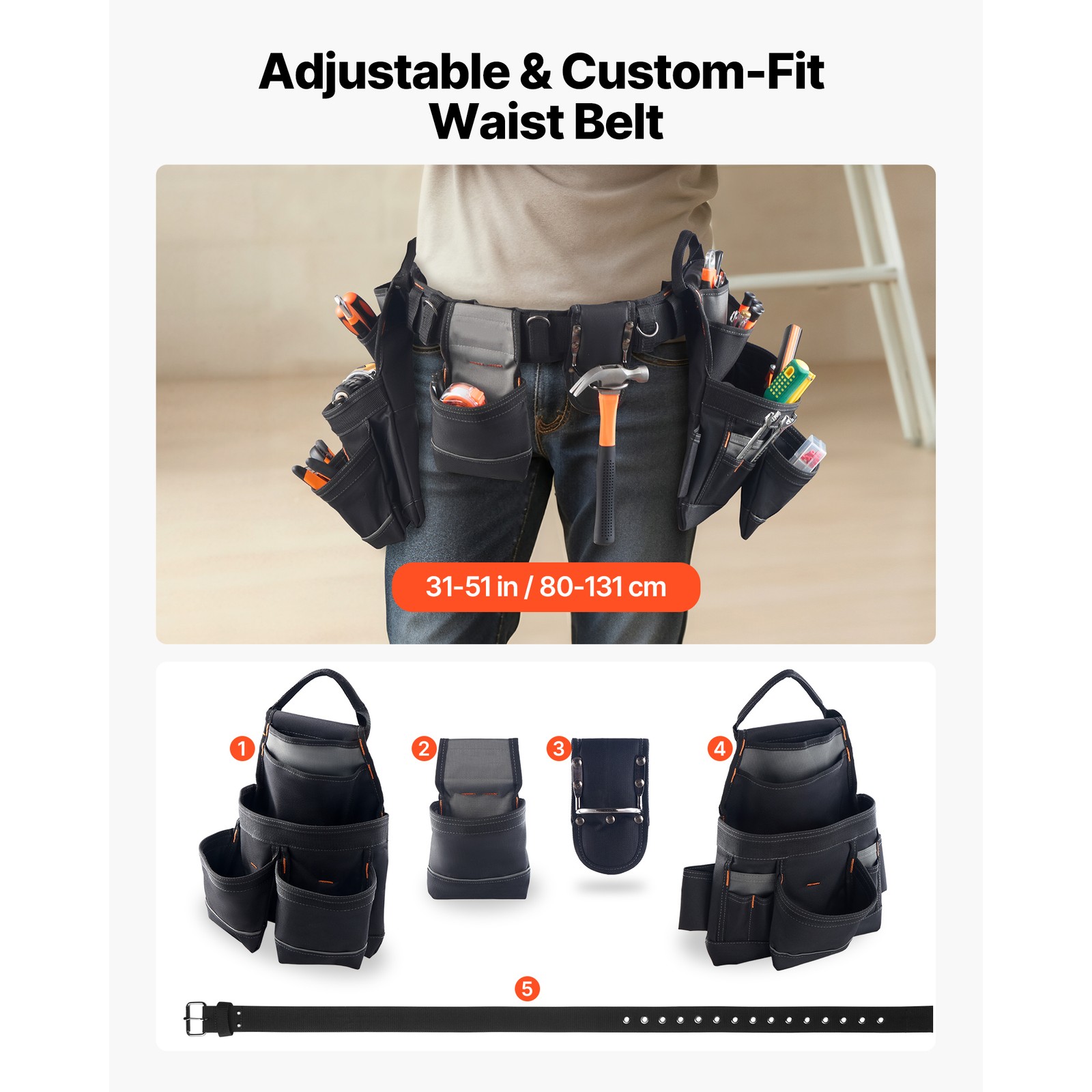 Uimoso Electrician’s Tool Belt with 18 Pockets for Heavy-Duty Tool Organization