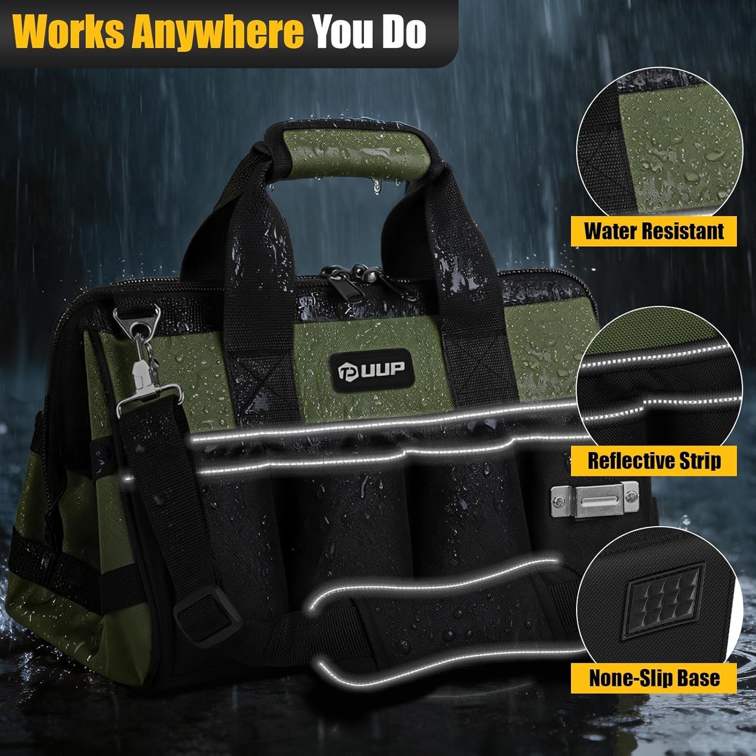 Heavy Duty 15-Inch Tool Bag – 16 Pocket Organizer with Water Resistance