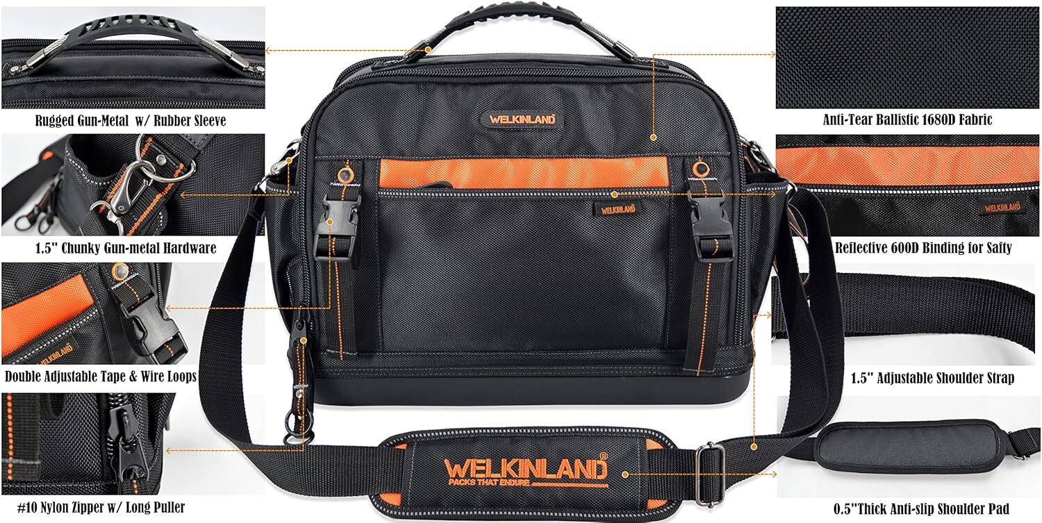 WELKINLAND 42 Compartment Men’s Tool Bag, HVAC Tool Bag, Tool Bag Organiser
