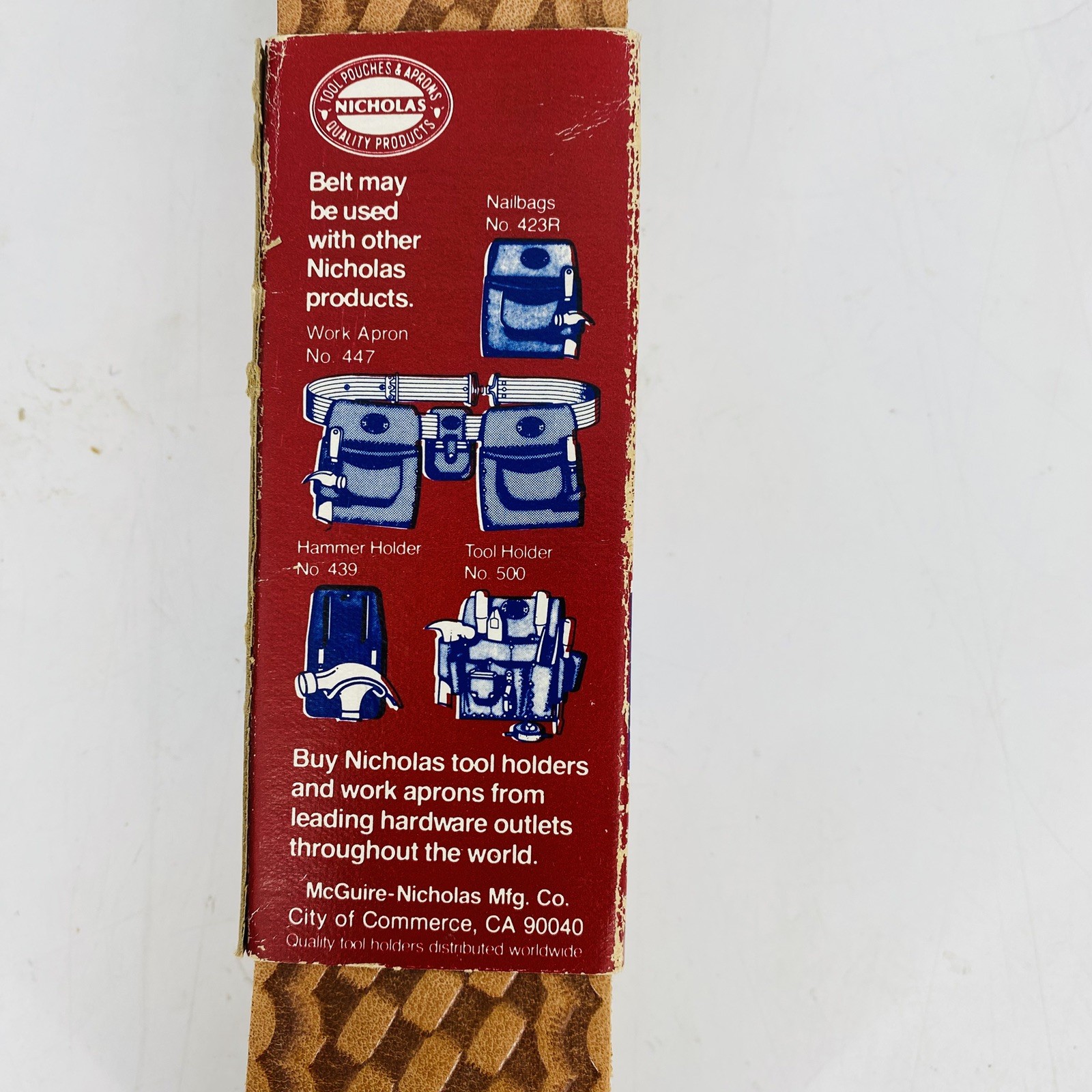 NOS vintage Nicholas Woven Look Work Belt Strong Top Grain Leather USA 30-46″
