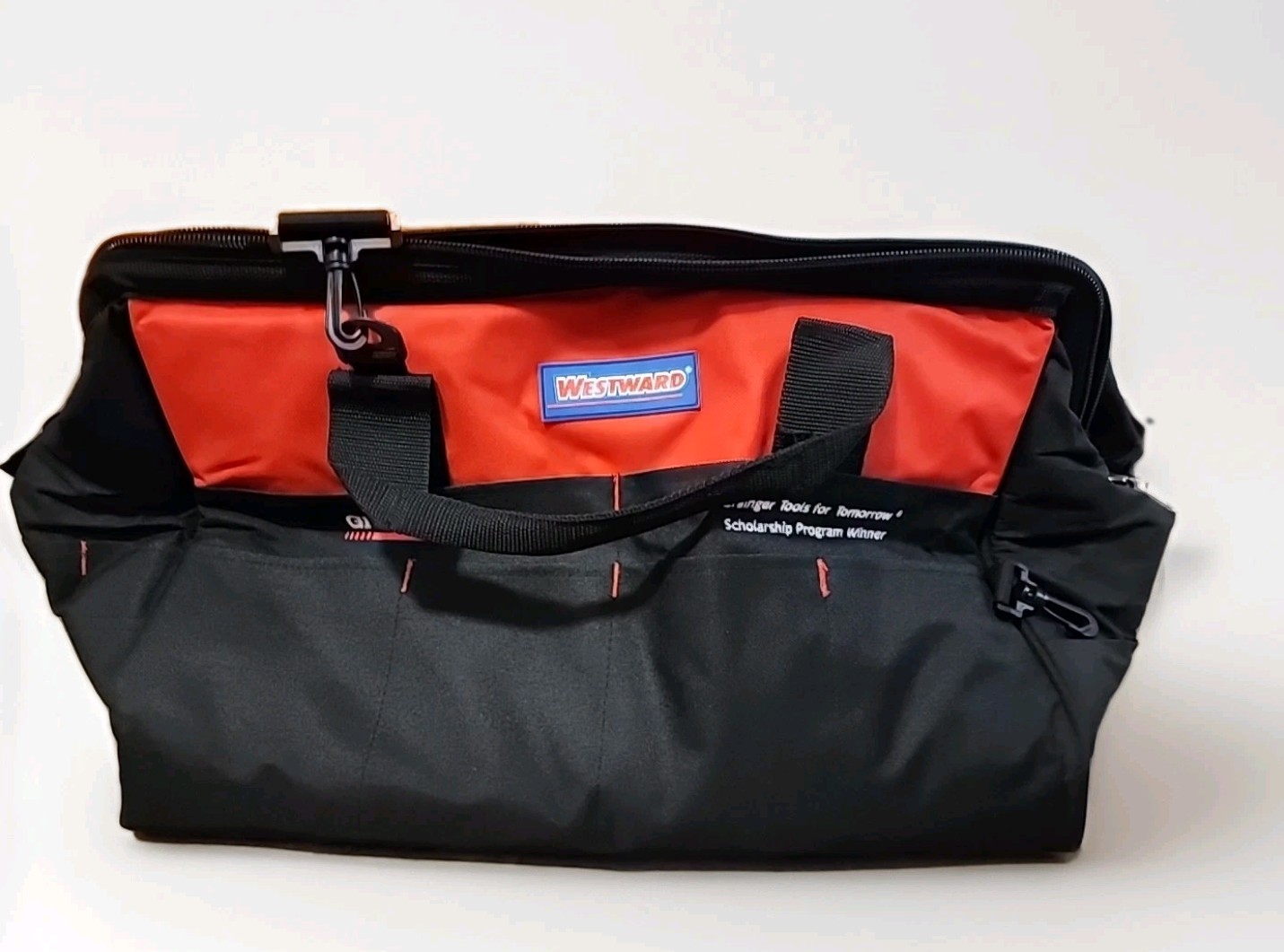 Westward 5MZJ9 Tool Bag, Black, Polyester, 22+ Pockets Milwaukee Gloves Included