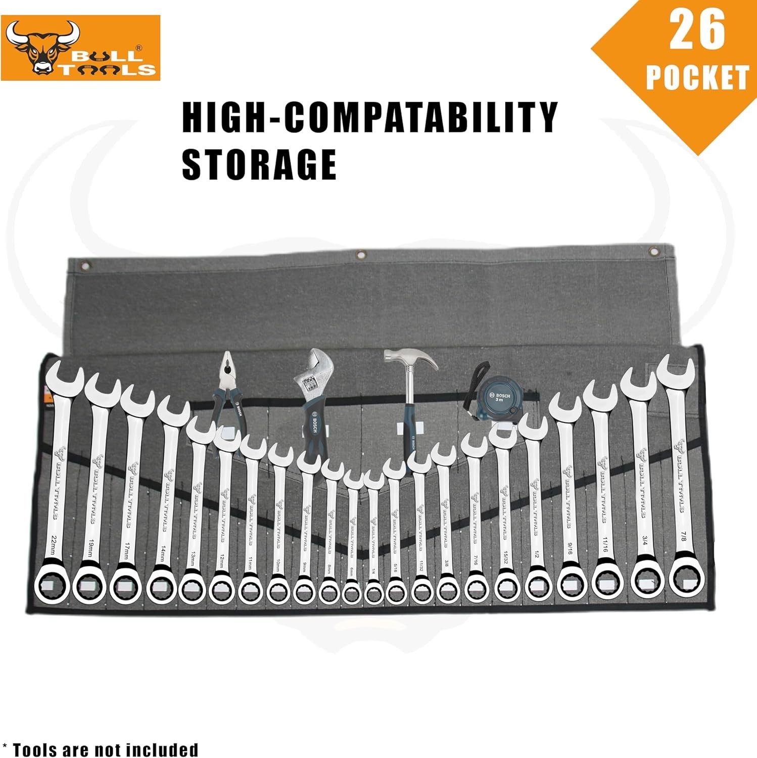 Lightweight 26-Pocket Tool Roll Organizer with Rugged Cotton Canvas Design