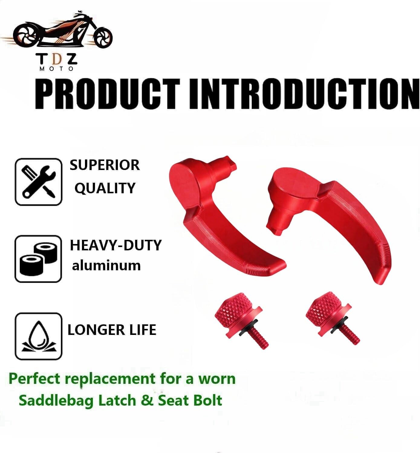 Red Saddlebag Latch Kit Saddle Bag Latches Lifter & 2PC Seat Bolt Screw for H…