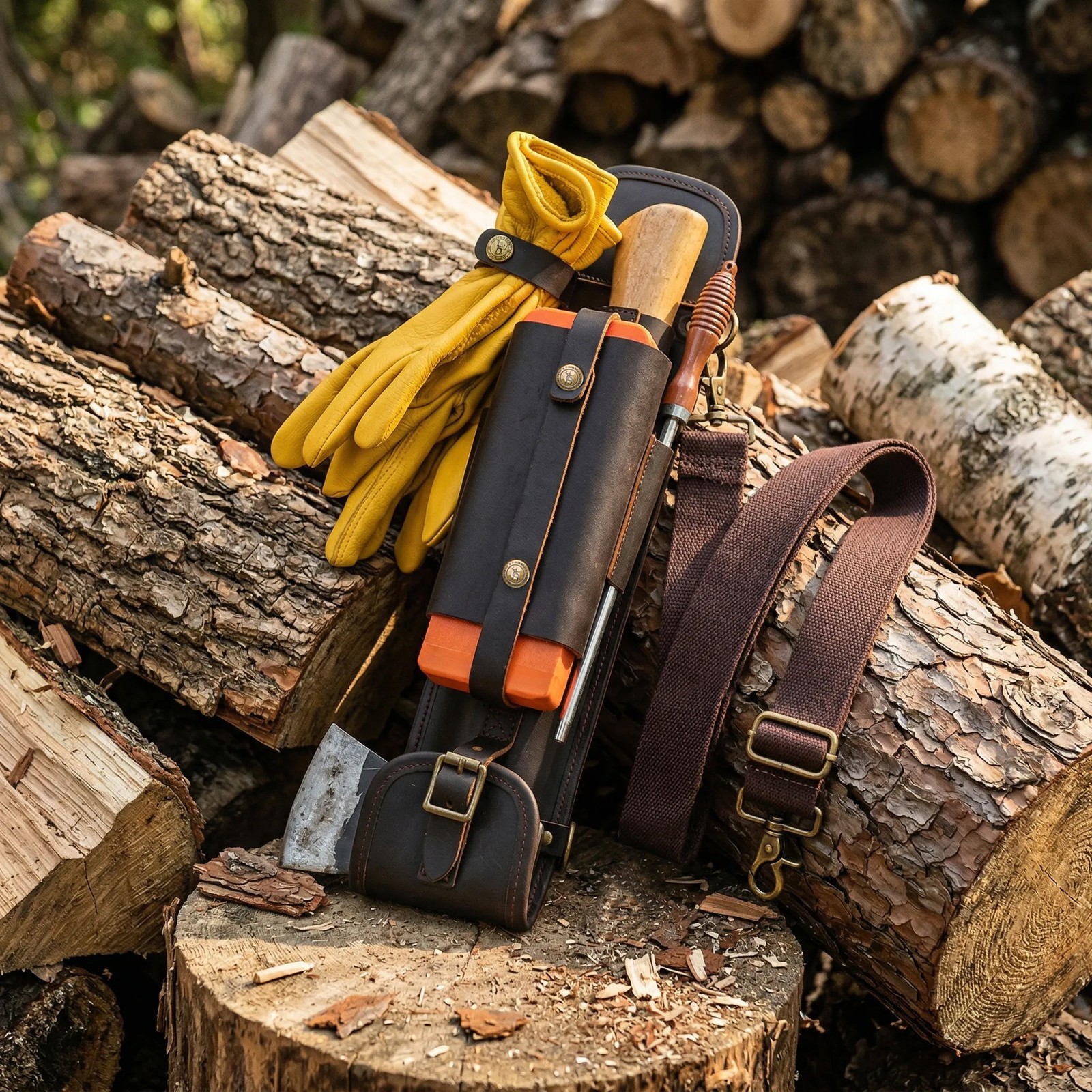 Tourbon Leather Logger Tool Bag Axe Felling Wedges Carry Pouch Flat File Holder