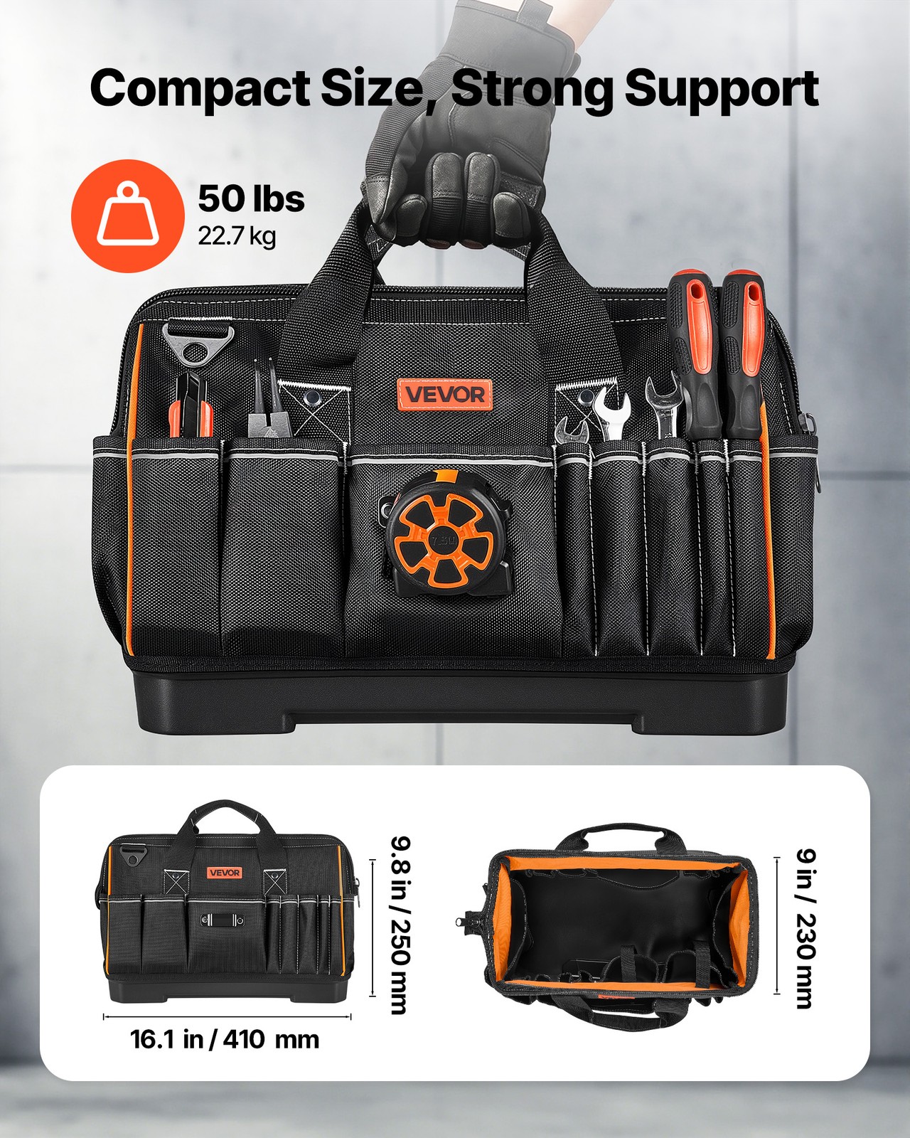 VEVOR Tool Bag 16.1 Inch 33-Pocket Portable Tool Box with Water-Resistant Base
