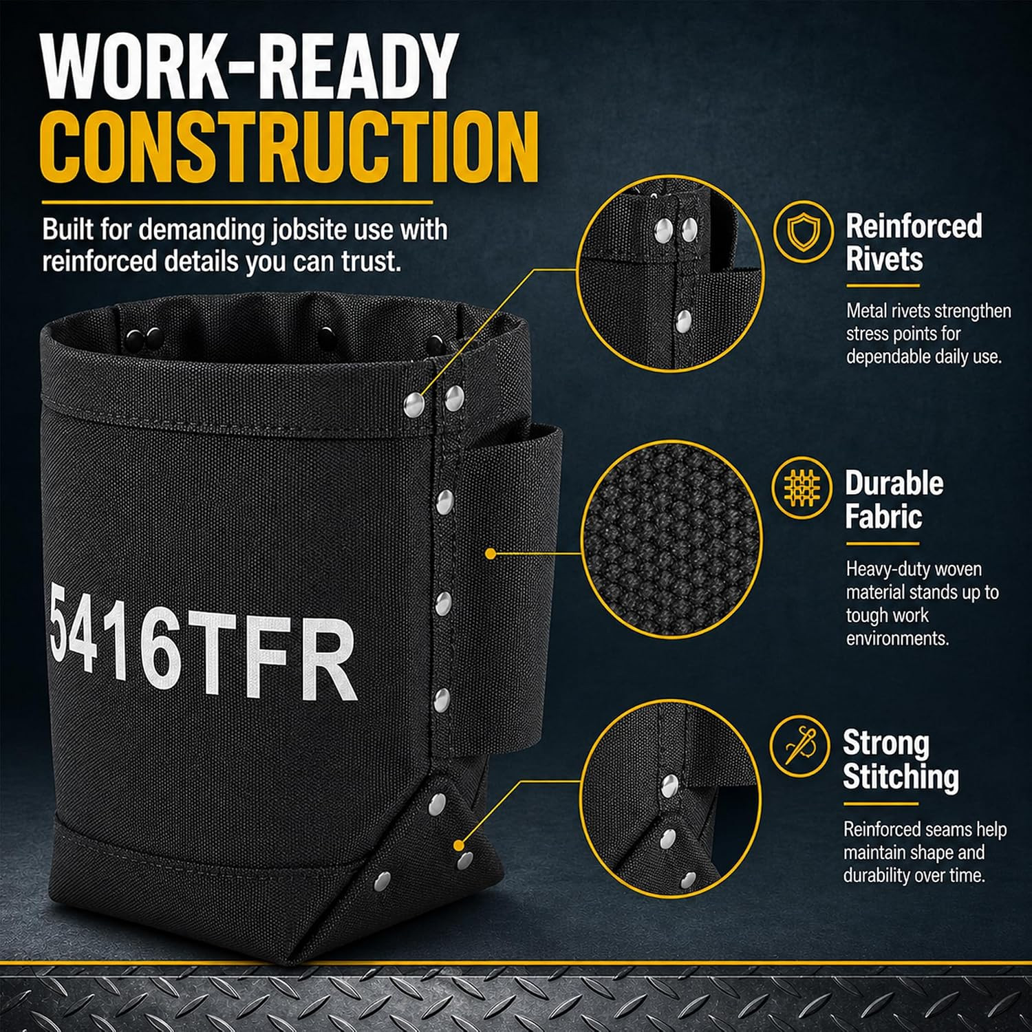 5416 Tool Pouch Small Tool Bag, 5 X 10 X 9 Inch Bolt Storage Bag with Bull Pin