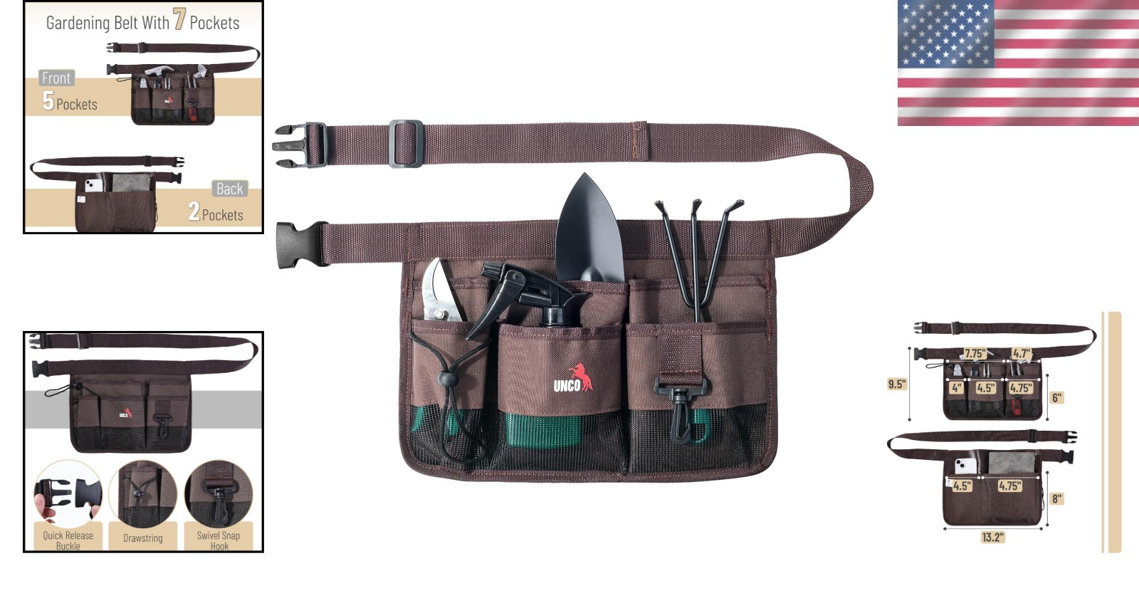 Durable Adjustable Gardening Belt – Modern Waist Apron with 7 Tool Pockets