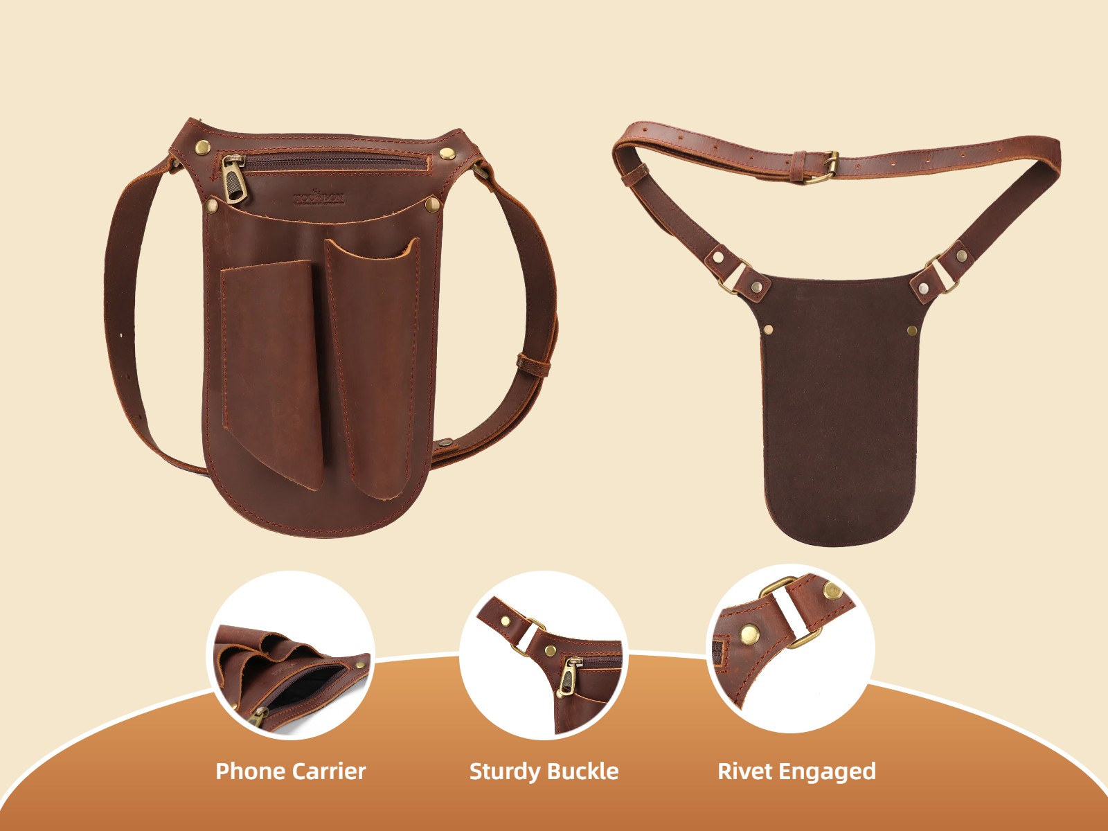 TOURBON Leather Garden Tool Florist Organizer Belt Bag Storage Phone EDC Case