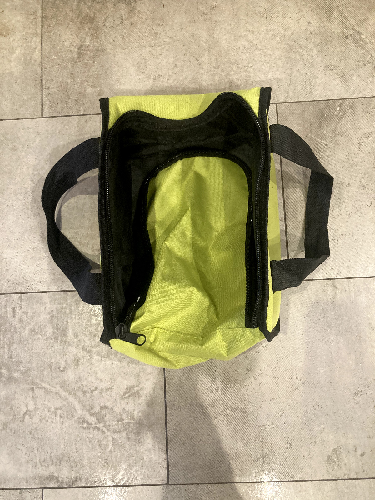 RYOBI Yellow-Green Tool Bag with Black Straps and Zipper Opening on Top 12×9.5in