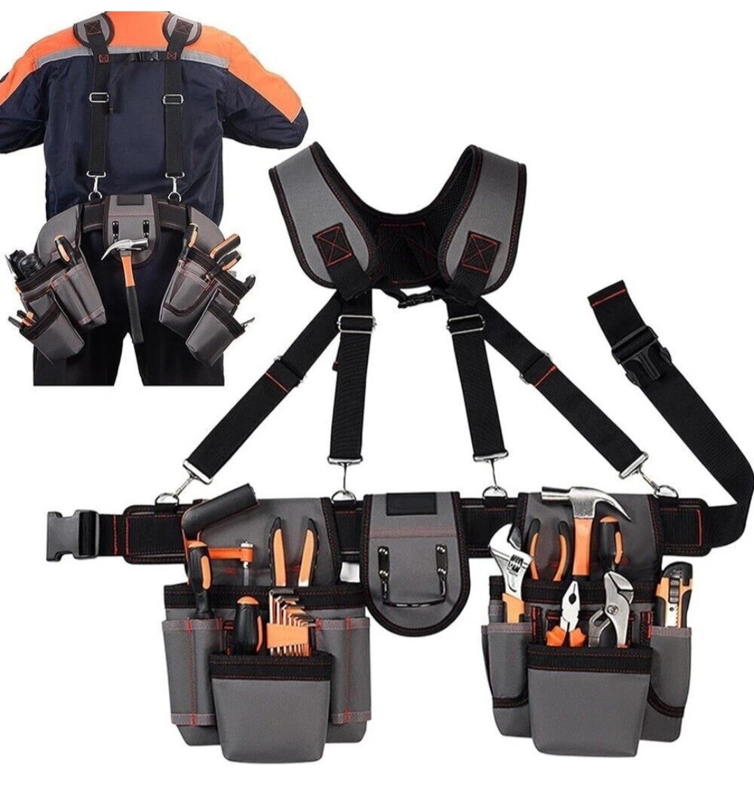 Tool Belt with Suspenders Adjustable Carpenter Tool Pouch Combination Tool Bag
