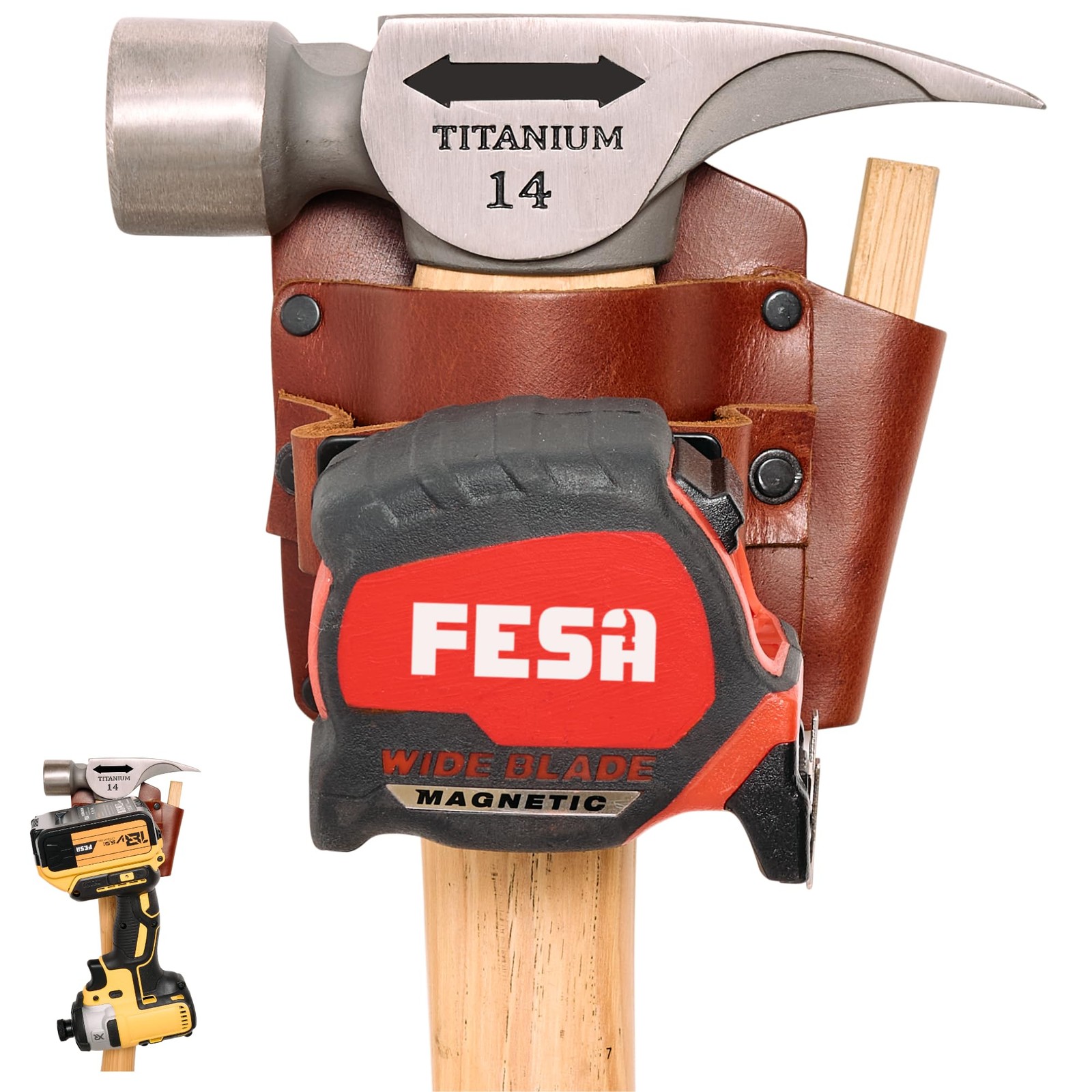 Leather Tape Measure Holder – Tape or Drill Holder for Tool Belt with Steel C…