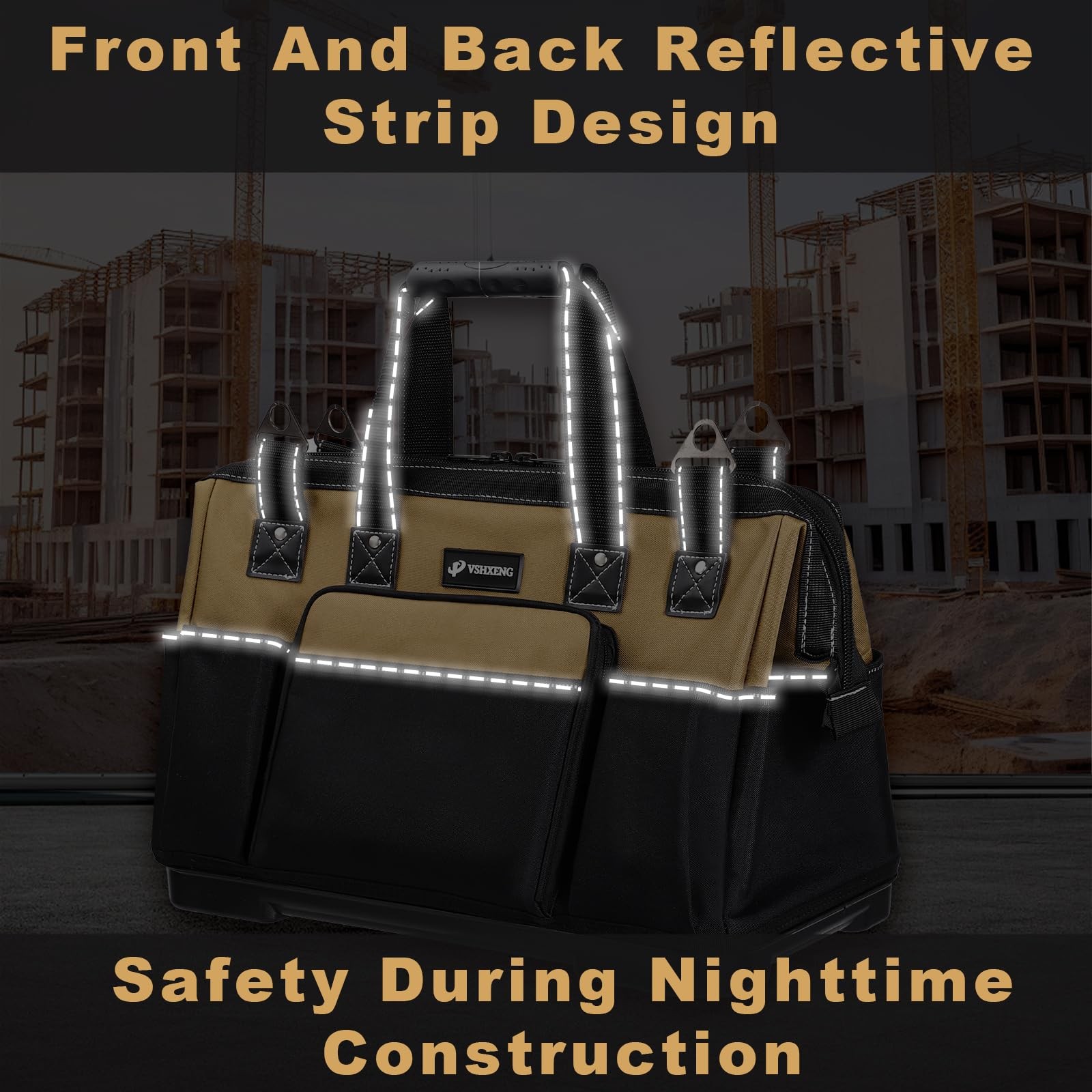 17Inch Large Heavy Duty Tool Bag Waterproof Hard Bottom Multiple Pockets Tote