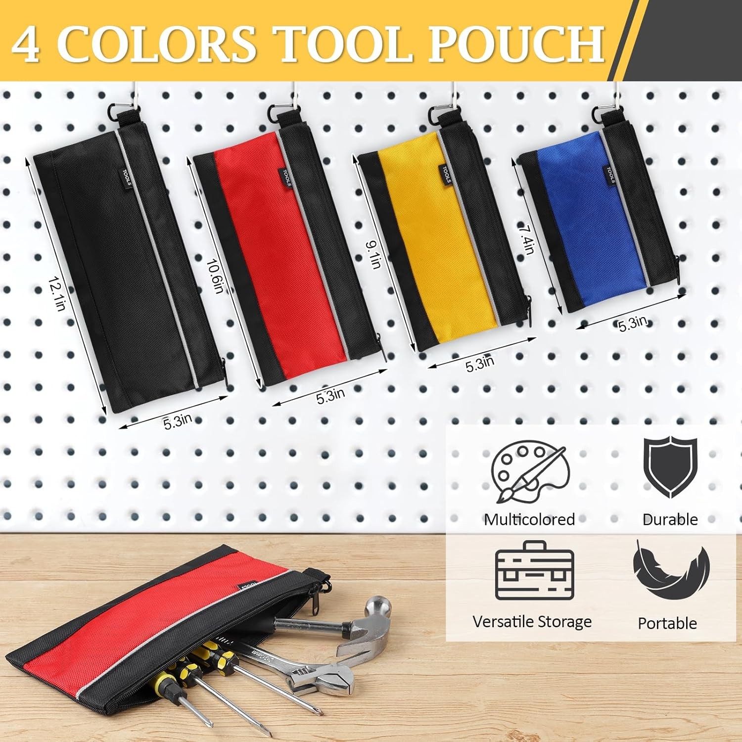 4 Pack Tool Pouch, Small Tool Bag with Zipper, 1680D Oxford Waterproof