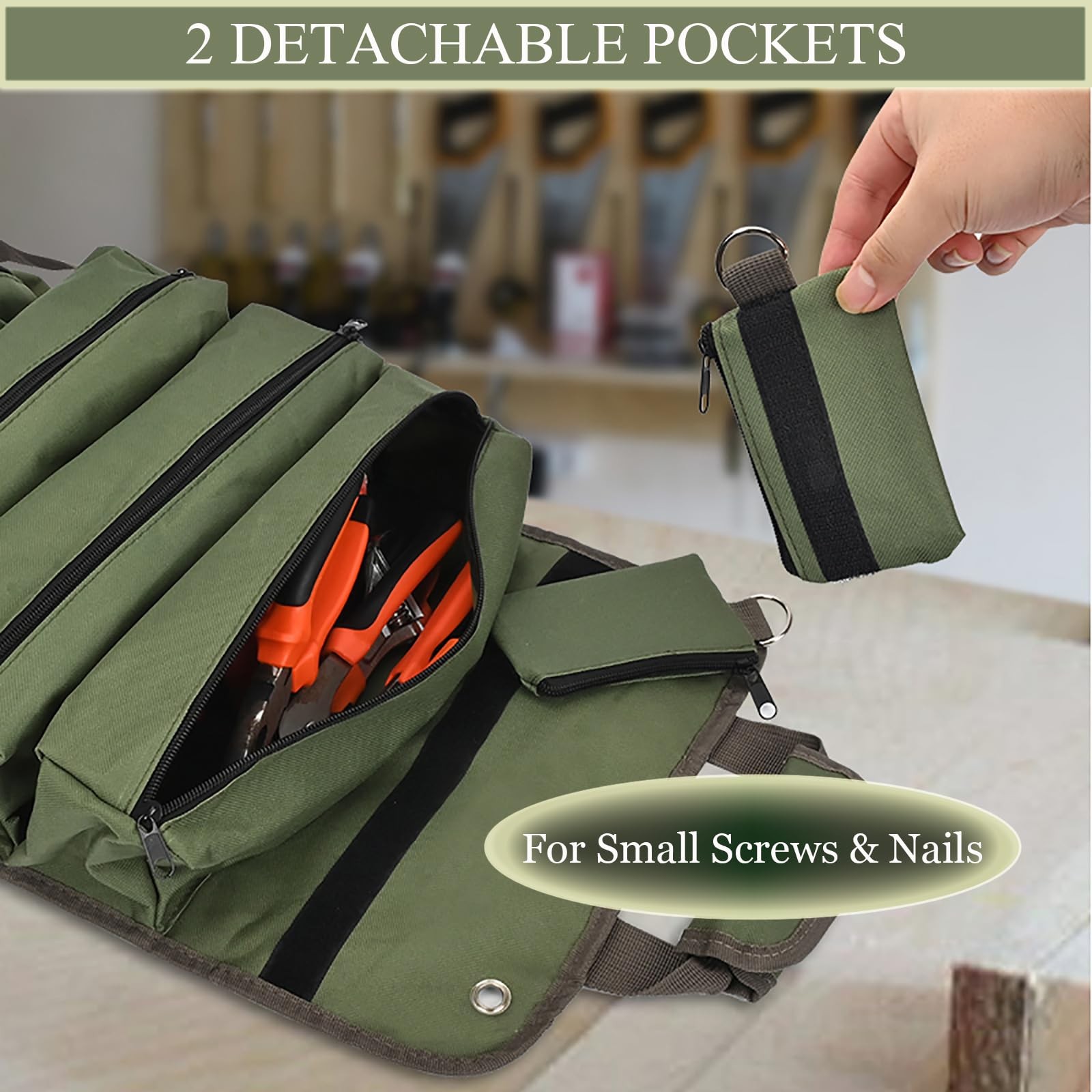 Roll Up Tool Bag, Portable Folding Tool Roll with Detachable Pouch, Heavy Dut…