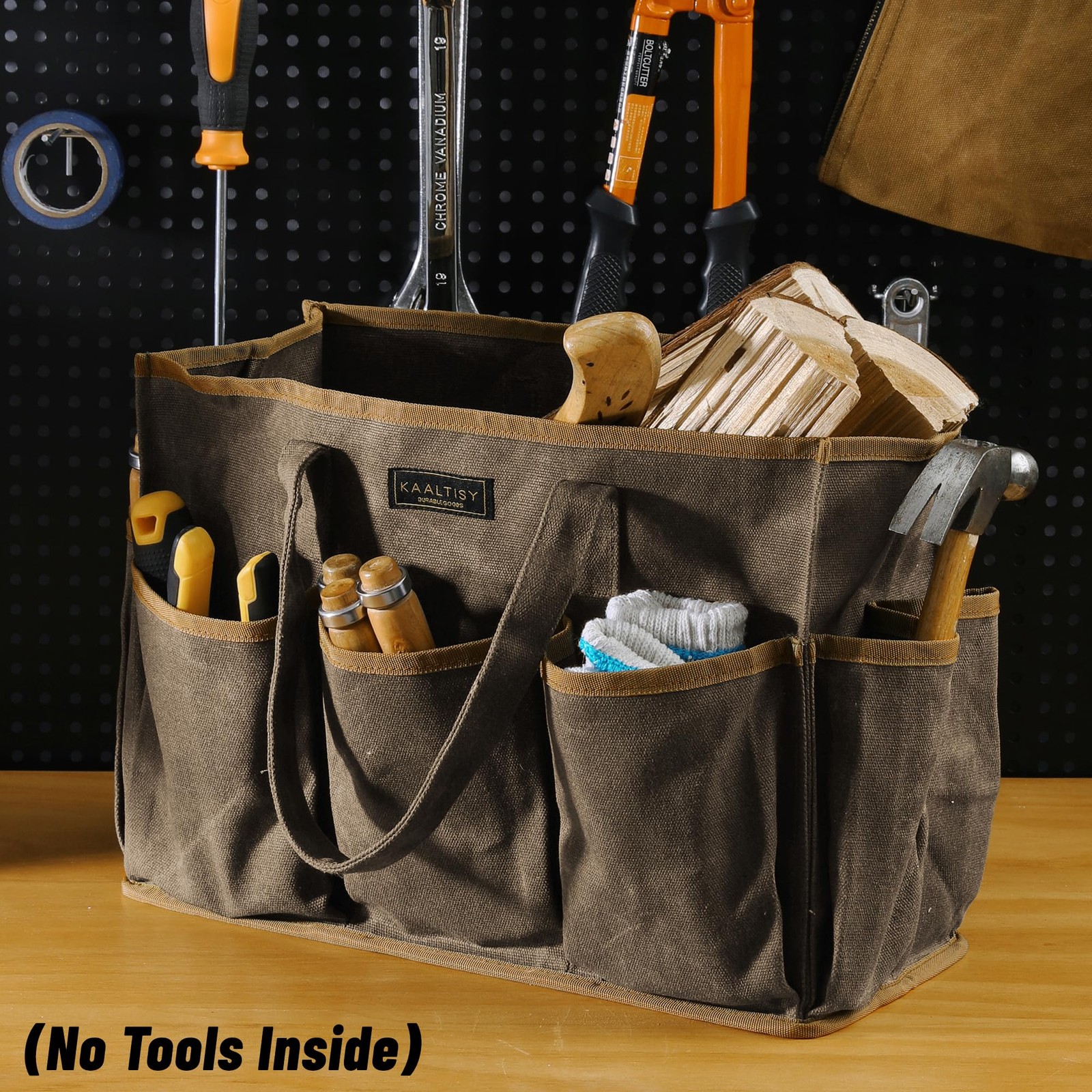 16OZ Waxed Canvas Tool Tote Bag for Garden Tools 14 x 5.5 x 10.5 inches, Grey