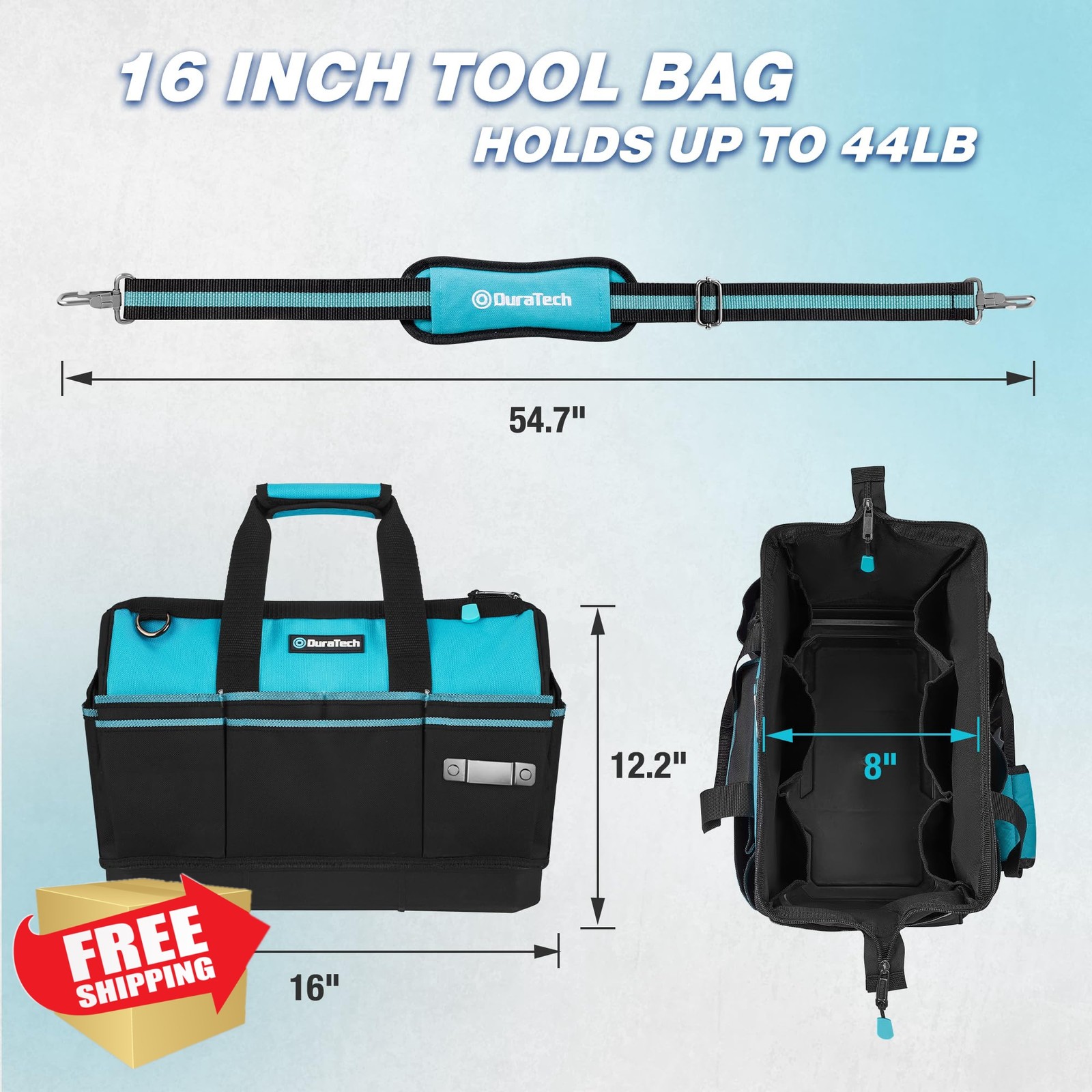 DURATECH 16″ Heavy Duty Tool Bag, Waterproof Bottom, 18 Pockets