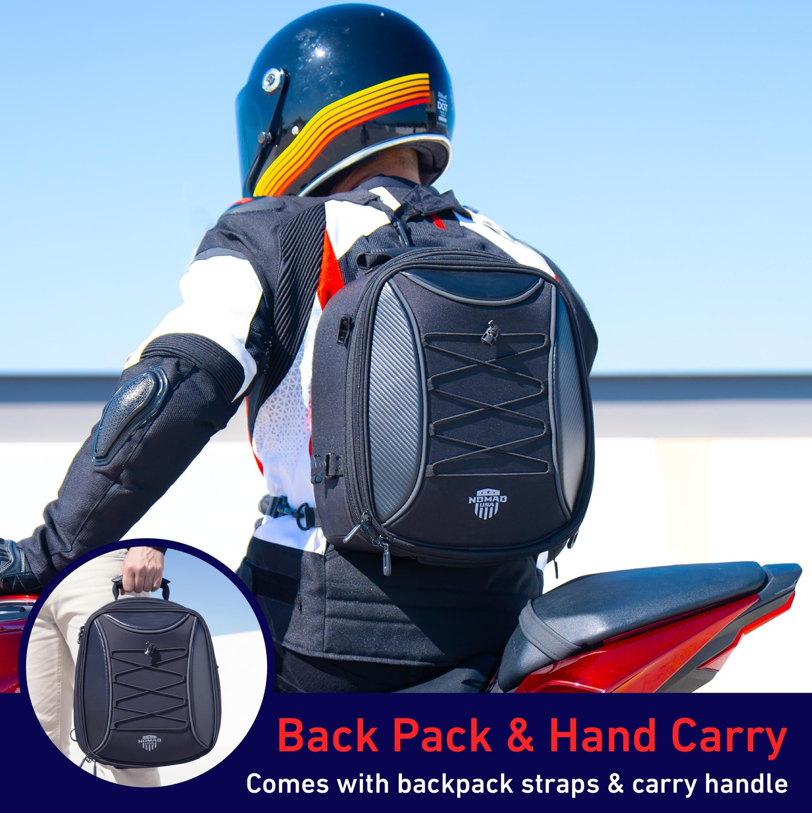 Motorcycle Tail Bag Fits Helmets, 22L-35L Expandable Hard Shell Waterproof Re…