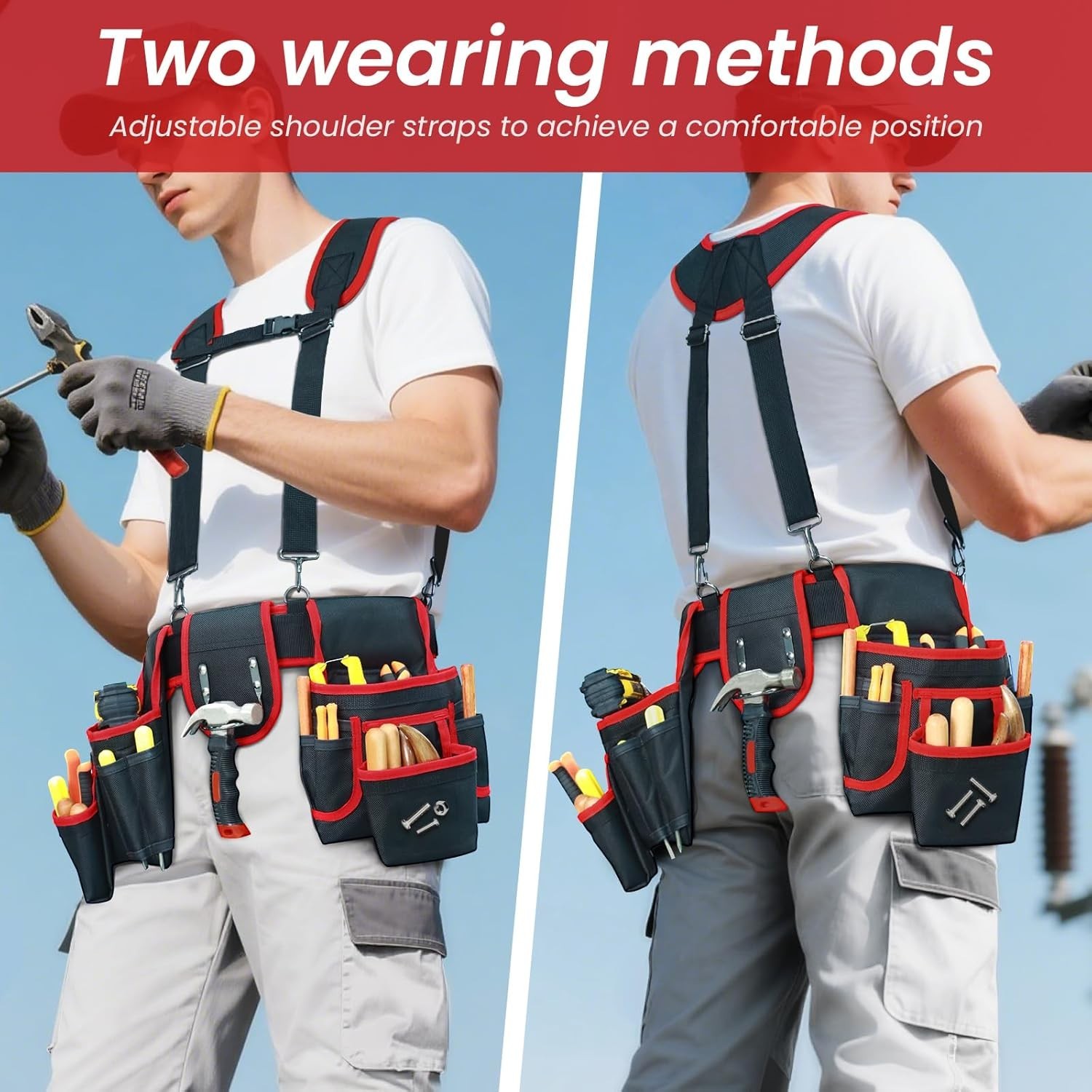 Tool Belt, Professional Tool Belts for Men, Magnetic Tool Pouch With Suspende…