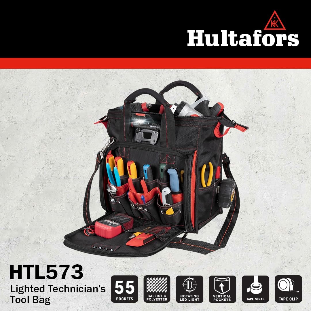 Work Gear HTL573 Lighted Technician’s Tool Bag, 55 Pockets, Heavy Duty Ballis…
