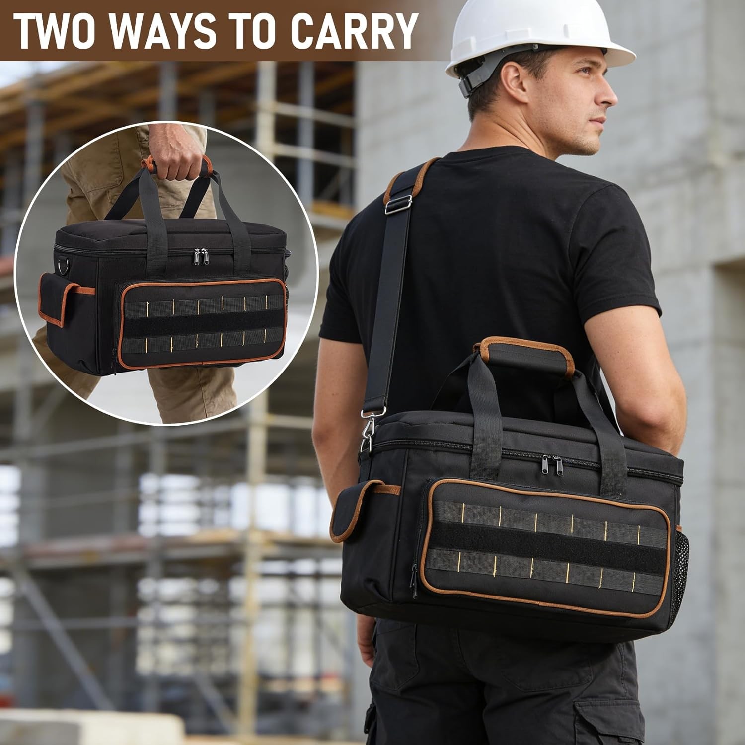 17 Inch Tool Bag Oxford Fabric Wide Mouth Portable Tool Tote w/ Multiple Pockets