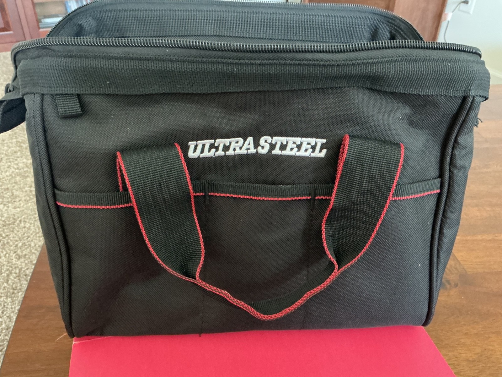 Ultra Steel Tool Bag appx 12 x 8, Black with red stitching