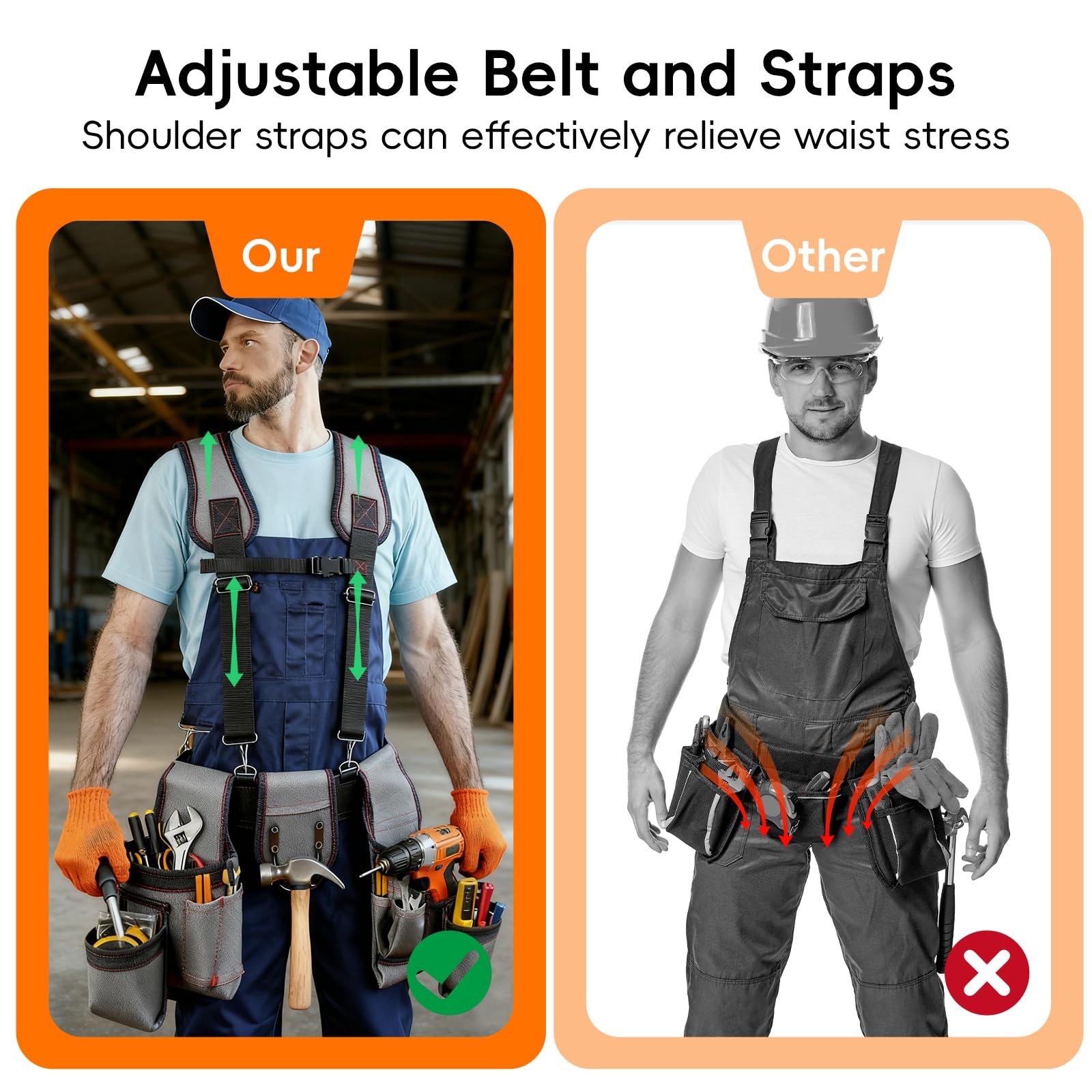 Tool Belt with Suspenders Pouches Pockets Hammer Loop for Men