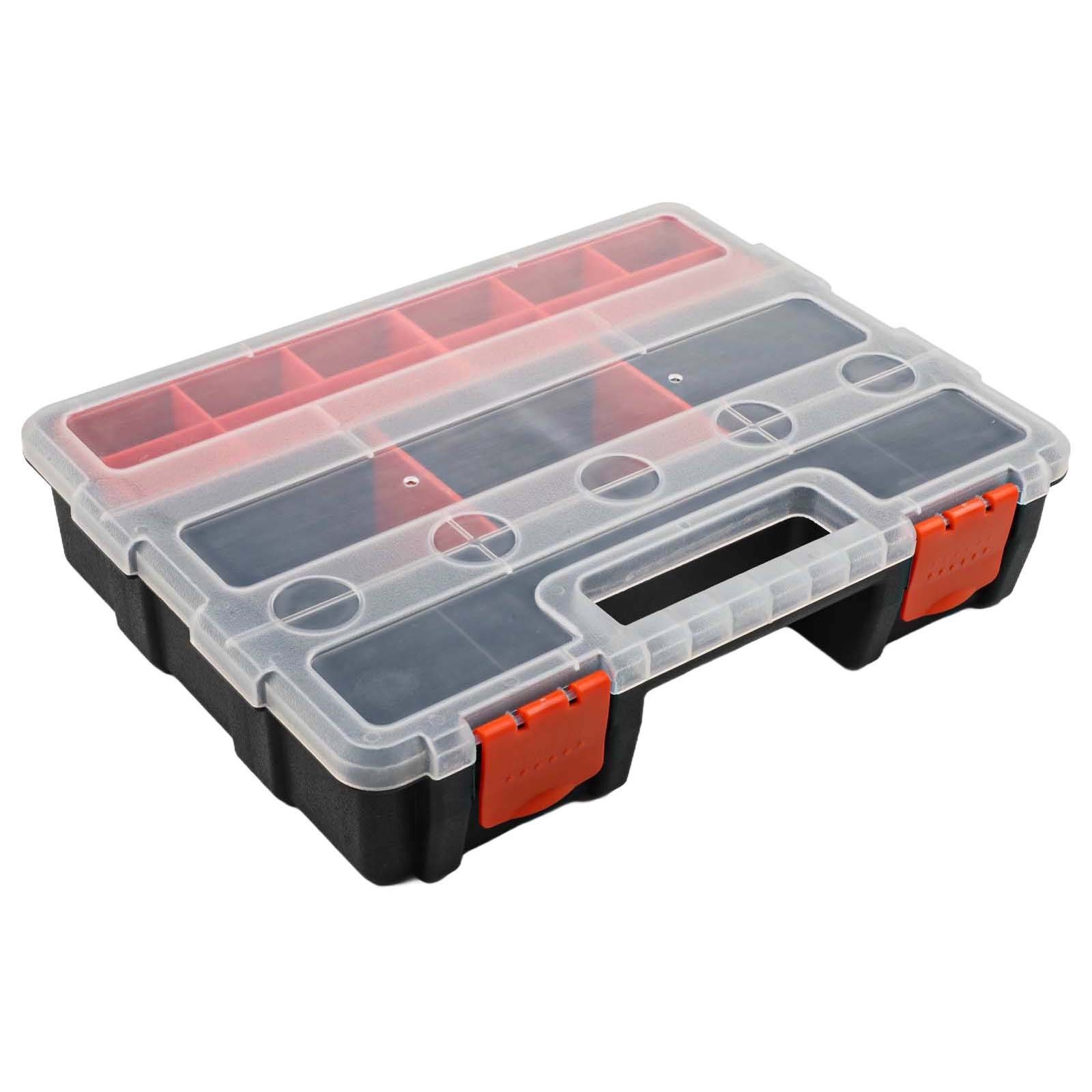 Sturdy Plastic Toolbox with Adjustable Compartments for Hardware and Parts