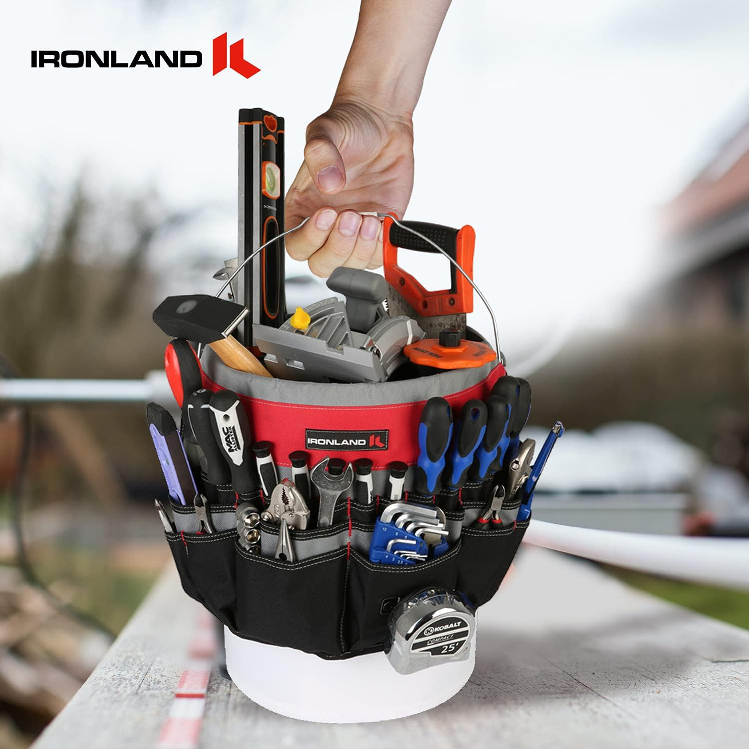 IRONLAND Bucket Tool Organizer Fit 3.5-5 Gallon Bucket, 51 Medium, Red