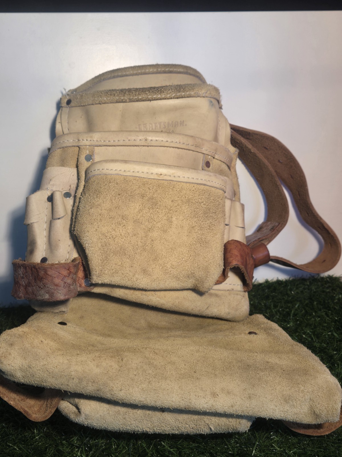 2 w/ belt – Craftsman 937542 Tan Suede Leather Multi Pocket Tool Pouch Riveted