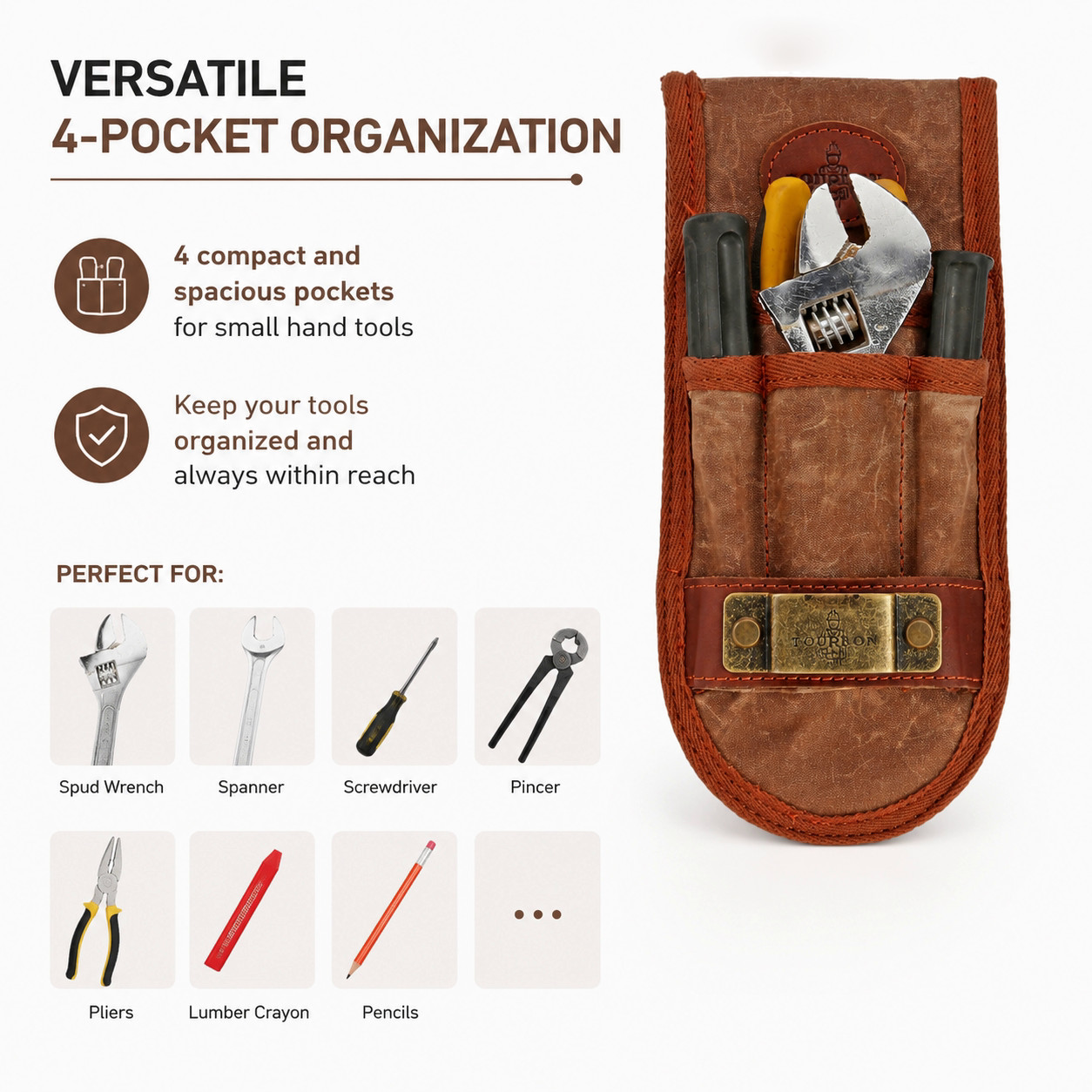 Tourbon Canvas Wrench Holder Spanner Pocket Tape Measure Clip Framer Tool Pouch