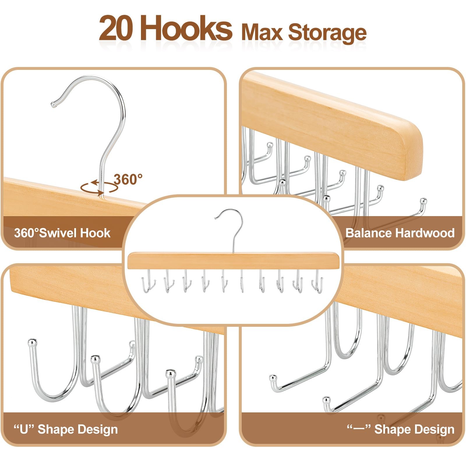 TOPIA HANGER 2 in 1 Belt Tie 5.9 inches (W) x 14.56 (H), Natural