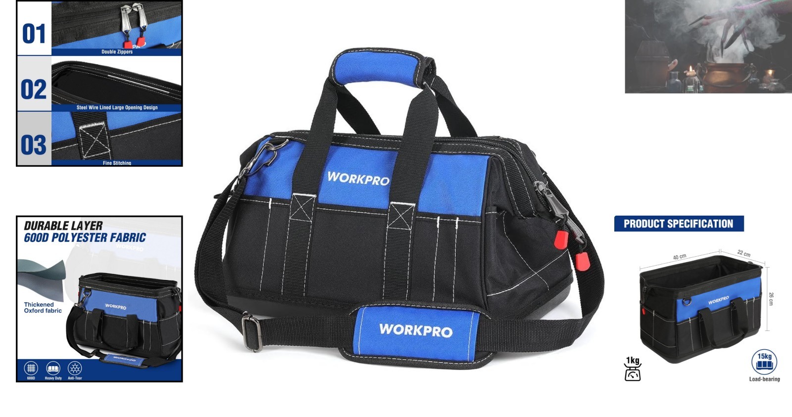 16-inch Wide Mouth Tool Bag – Waterproof & Multi-Pocket Design