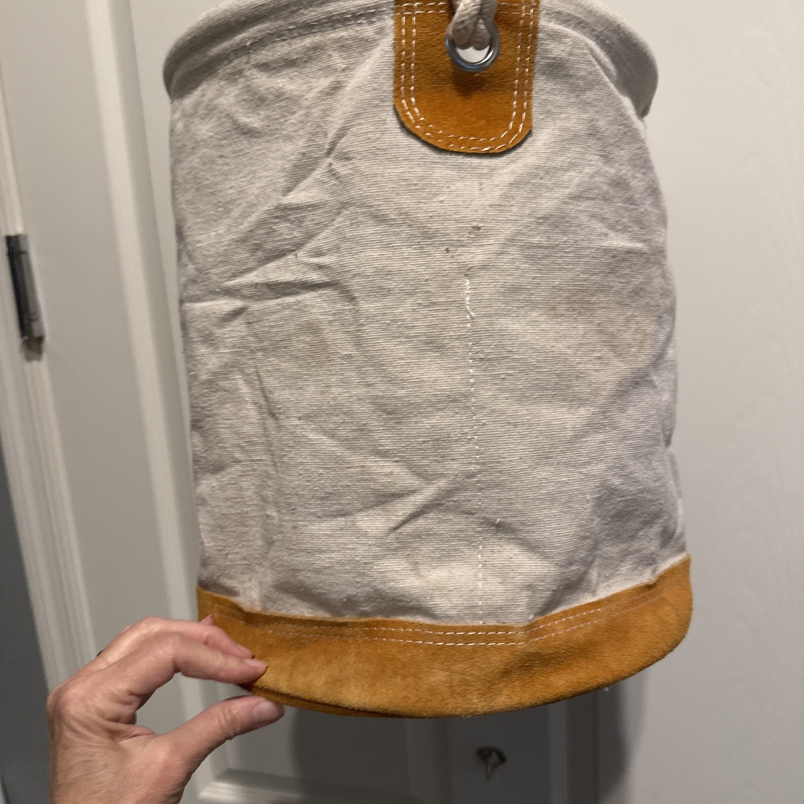 Voyager Round Canvas Bag Tool Bag Heavy Canvas Leather Bottom 14″ x 12″