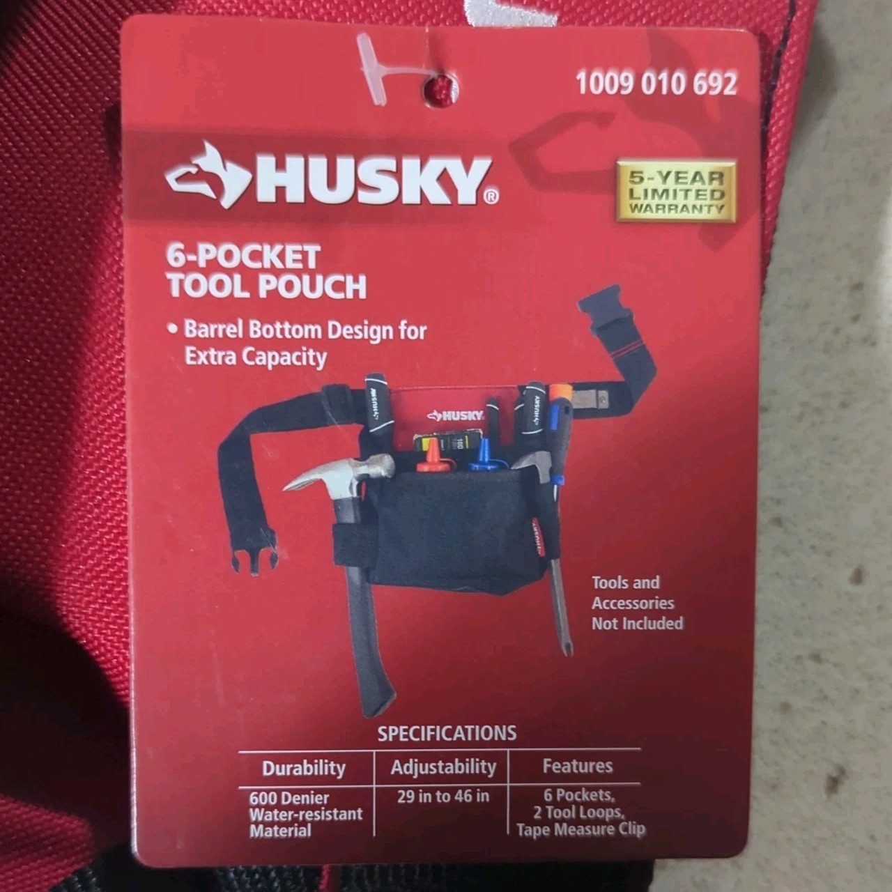 Brand New Husky 6-Pocket Tool Pouch 1009-010-692 Water Resistant Two Tool Loops