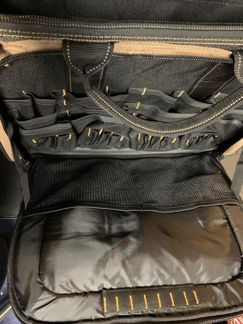 CLC 1539 Tool Bag: Polyester, 58 Pockets, 18 in Overall Wd, 7 in Overall Dp, 14