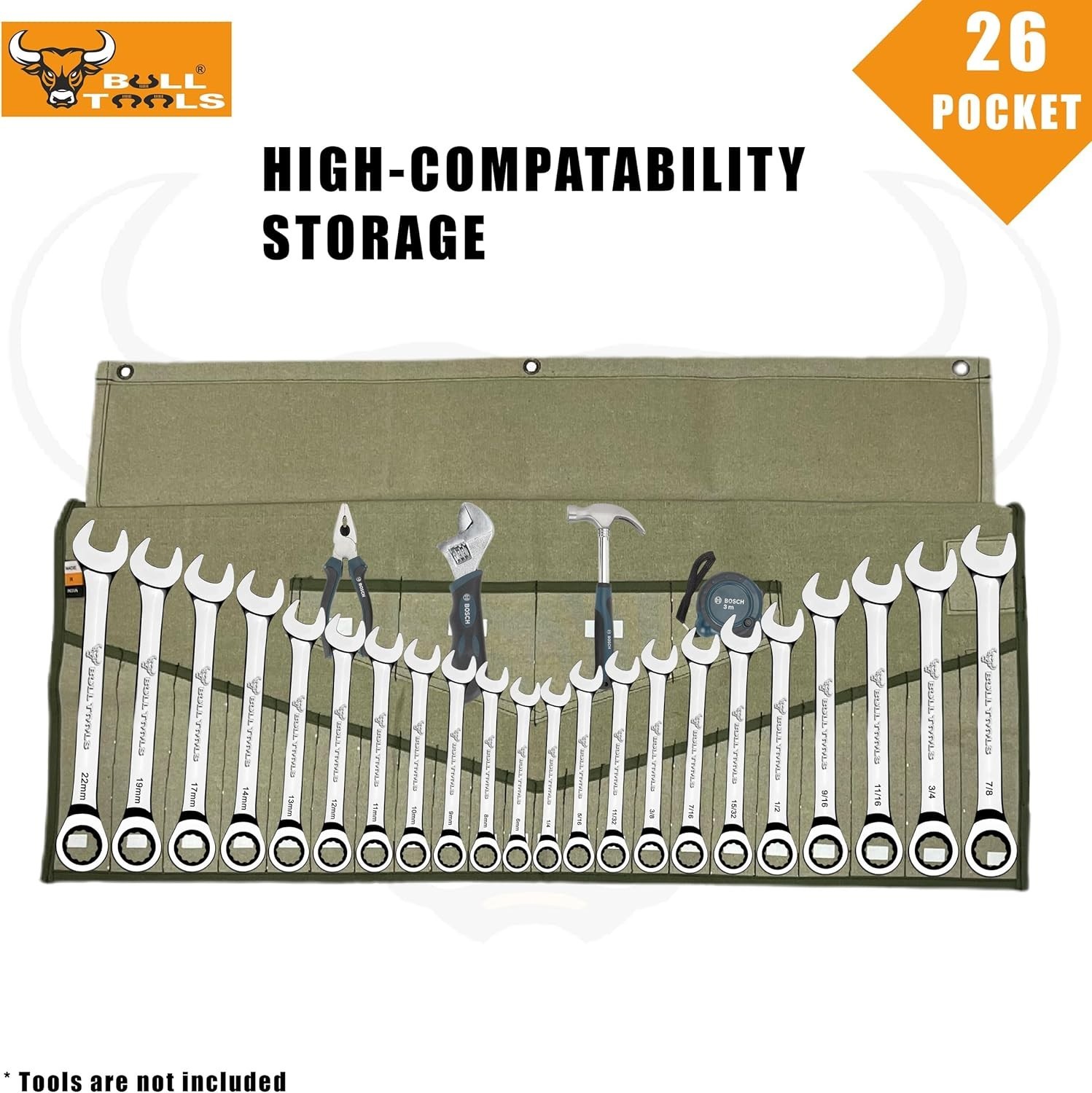 Tool Roll Organizer with 26 Pockets for Wrenches, Metric & SAE Durable Cotton…