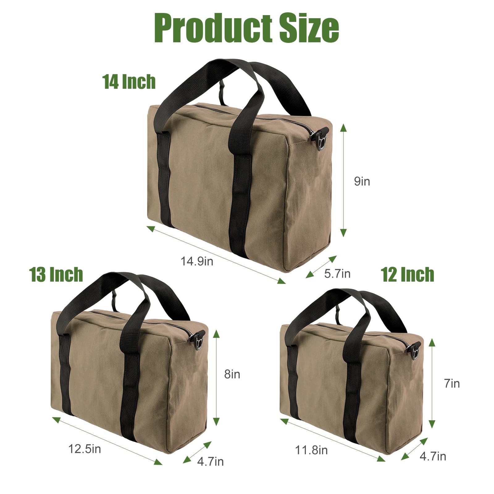 Canvas Tool Bag 12 Inch Wide Mouth Storage Hand Tools Carrier Organizers Pouch