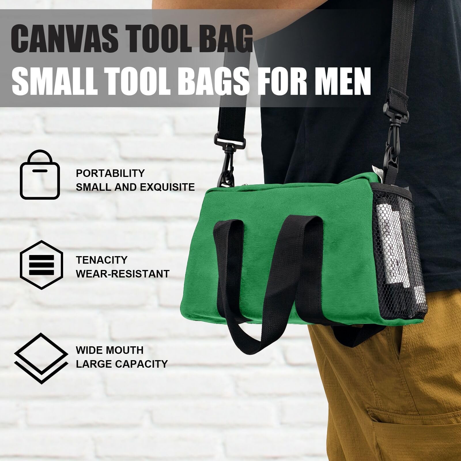 Small Tool Bag,Close Top Wide Mouth Tool Organizer Bag,Large Capacity Tool Ba…