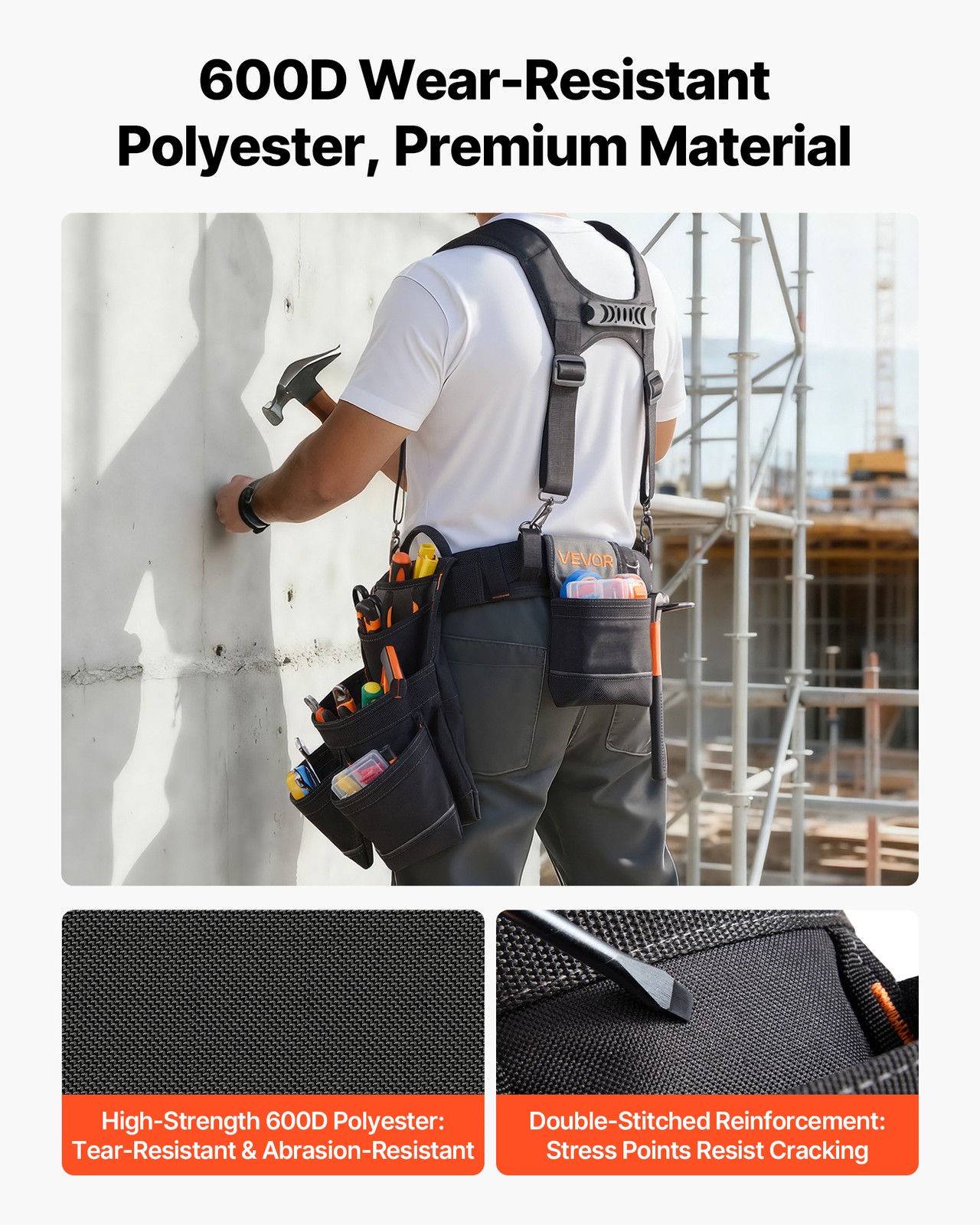 VEVOR Tool Belt Electricians Work Belt with Suspenders 19 Pocket Tool Pouch Bag