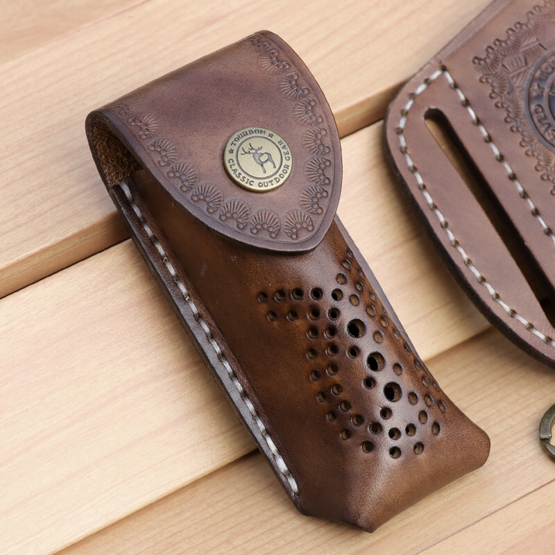 Tourbon Real Leather Fold Knief Sheath Pouch Tool Belt Loop Case Hunting Camping