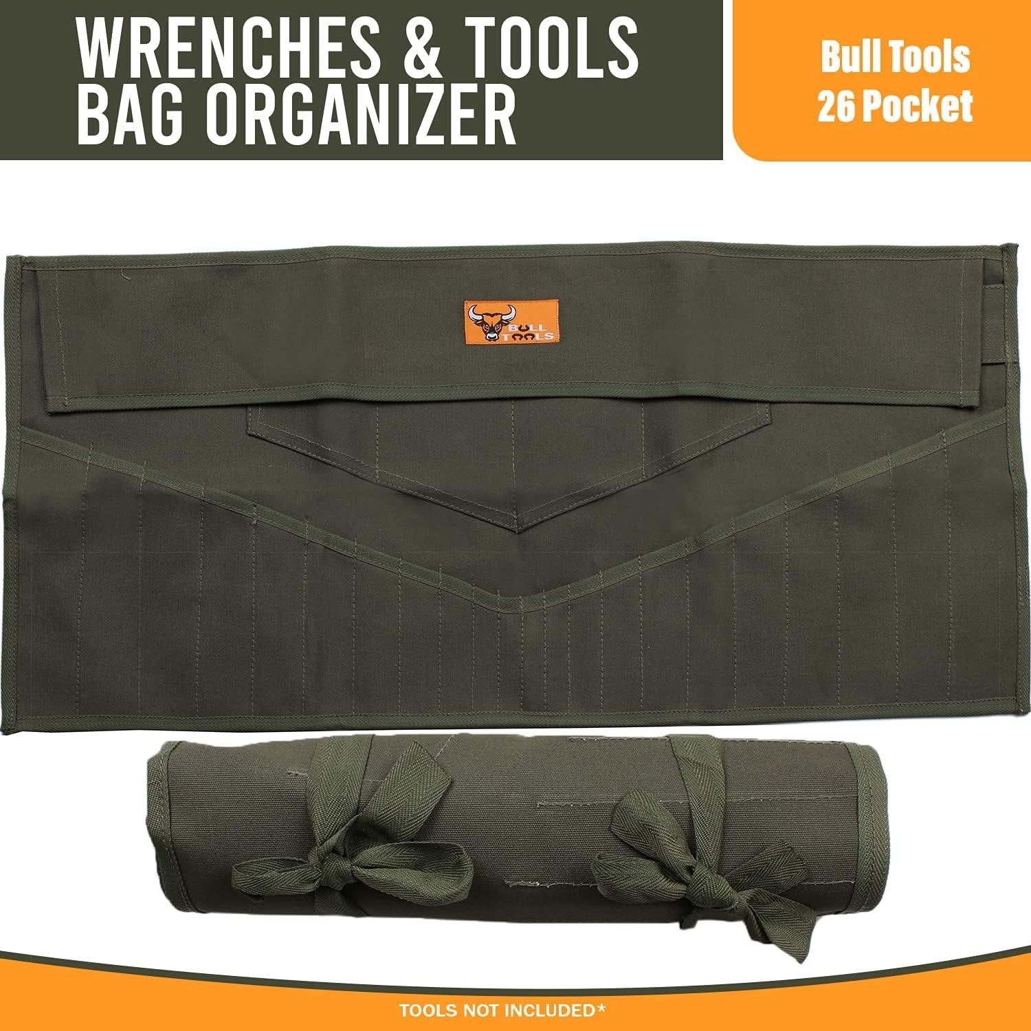 26-Pocket Wrench Tool Roll Organizer, Roll-Up Pouch Metric & SAE Heavy-Duty 100%